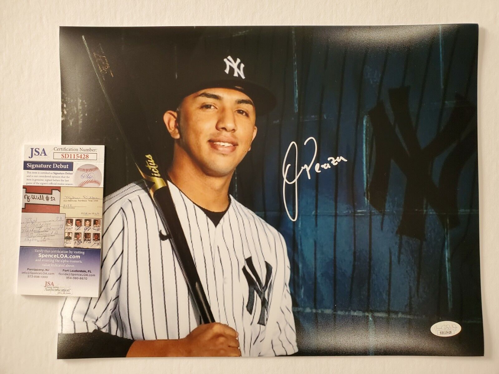 MVP Authentics New York Yankees Oswald Peraza Autographed Signed 11X14 Photo Jsa Coa 71.10 sports jersey framing , jersey framing