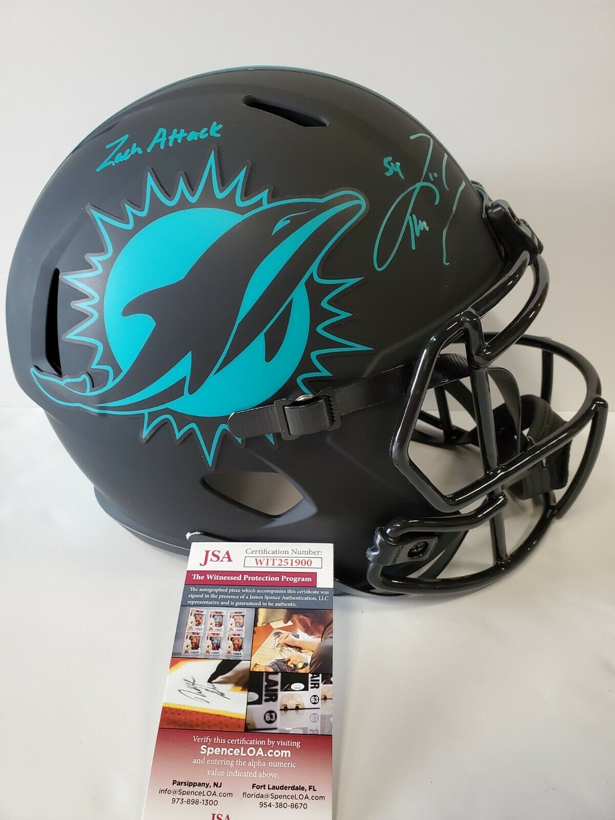 MVP Authentics Zach Thomas Signed Inscr Miami Dolphins Full Size Eclipse Replica Helmet Jsa Coa 449.10 sports jersey framing , jersey framing