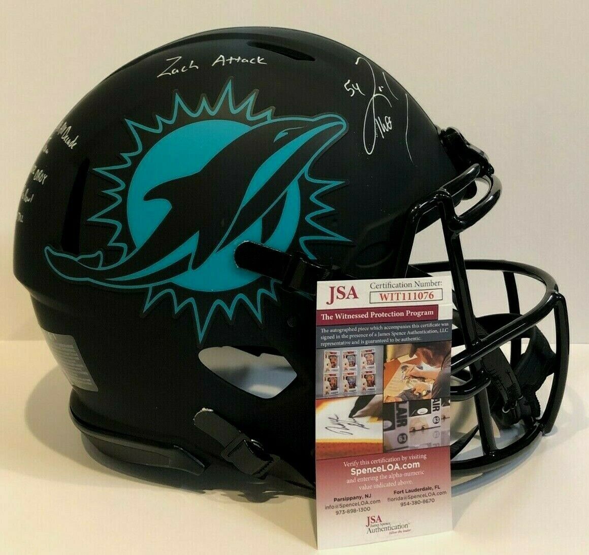 MVP Authentics Zach Thomas Signed Miami Dolphins Full Size Eclipse Authenic Helmet Jsa Coa 809.10 sports jersey framing , jersey framing