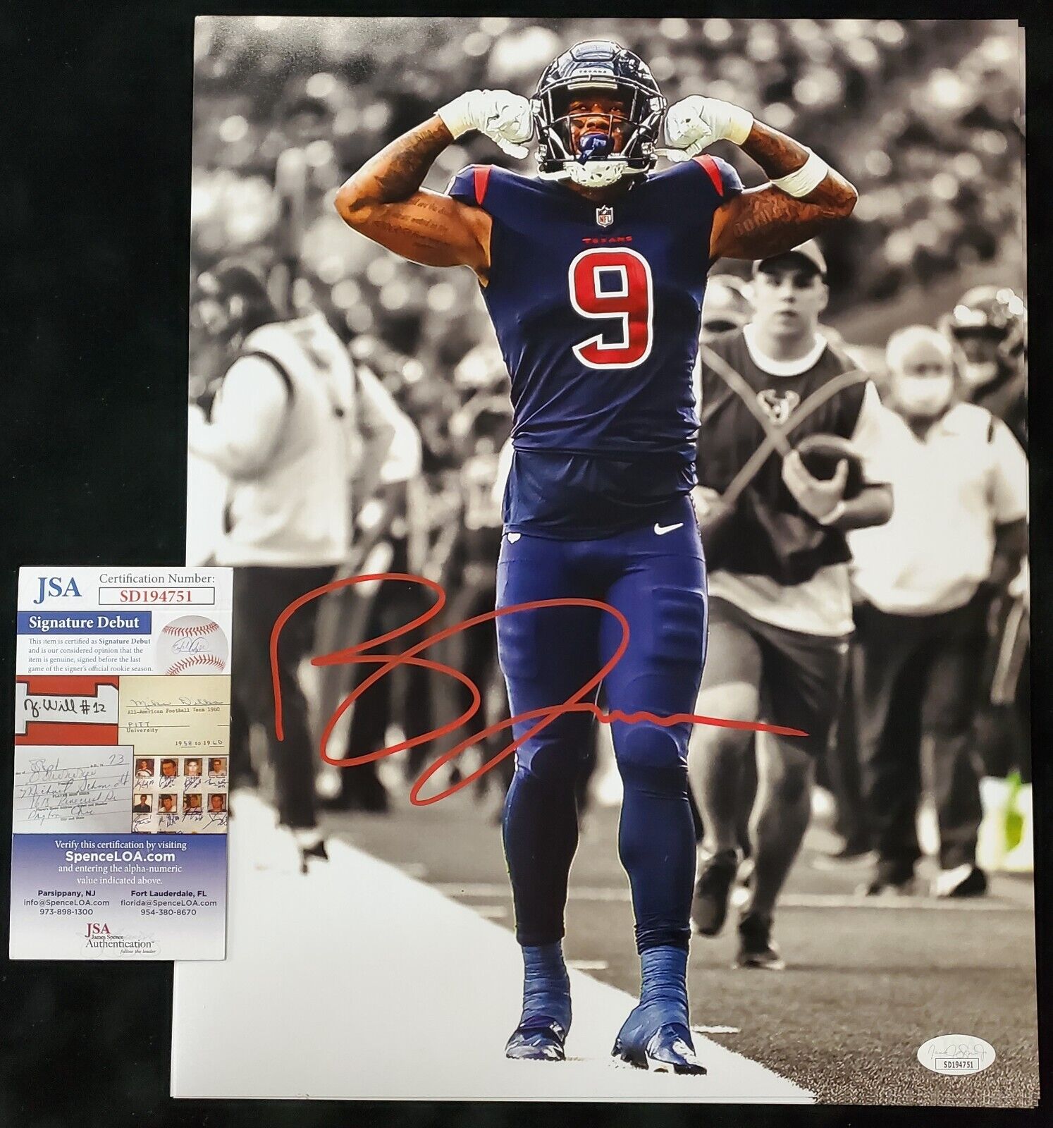 MVP Authentics Houston Texans Brevin Jordan Autographed Signed 11X14 Photo Jsa Coa 63 sports jersey framing , jersey framing