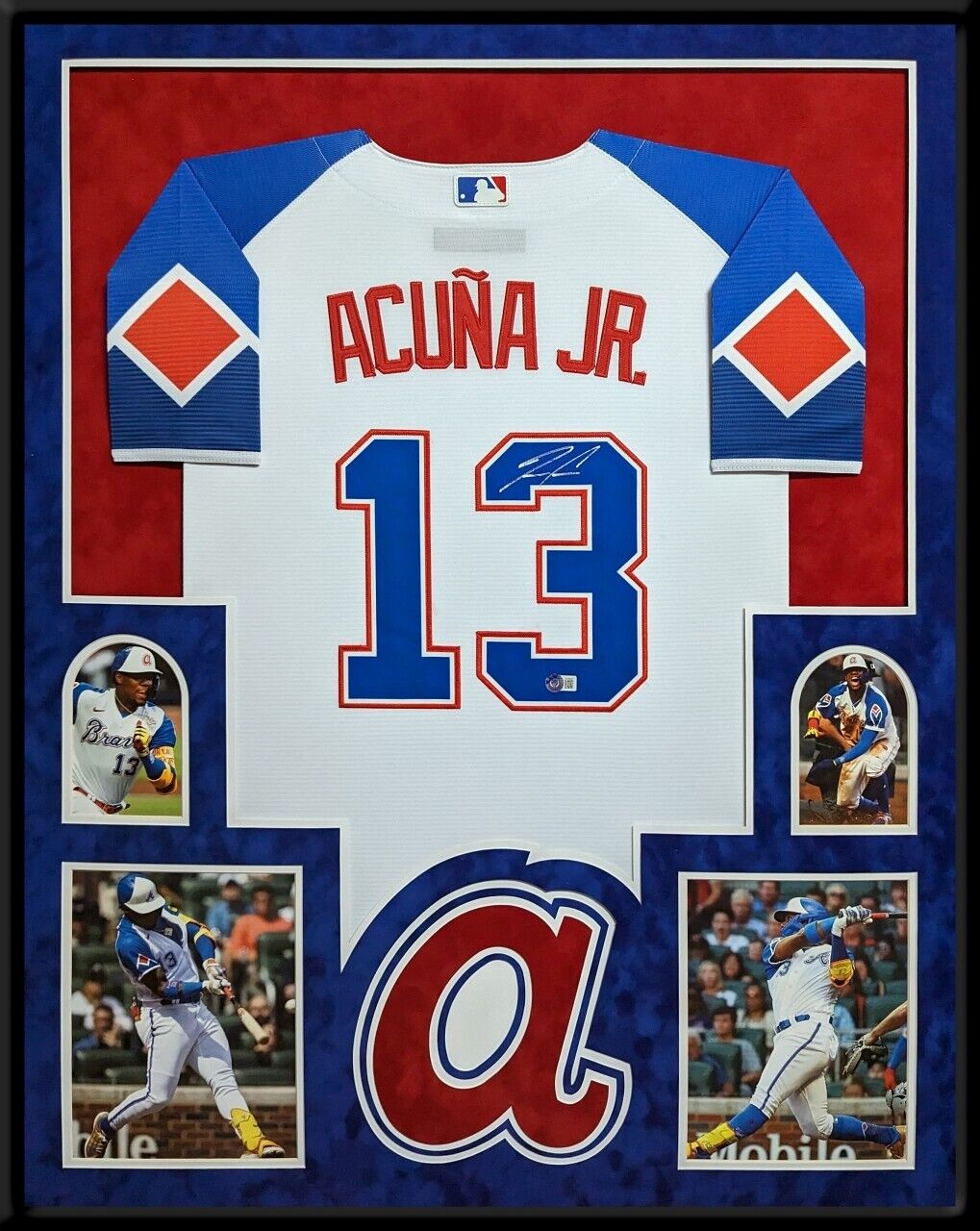 MVP Authentics Framed In Suede Atlanta Braves Ronald Acuna Jr Autographed Jersey Beckett Holo 900 sports jersey framing , jersey framing
