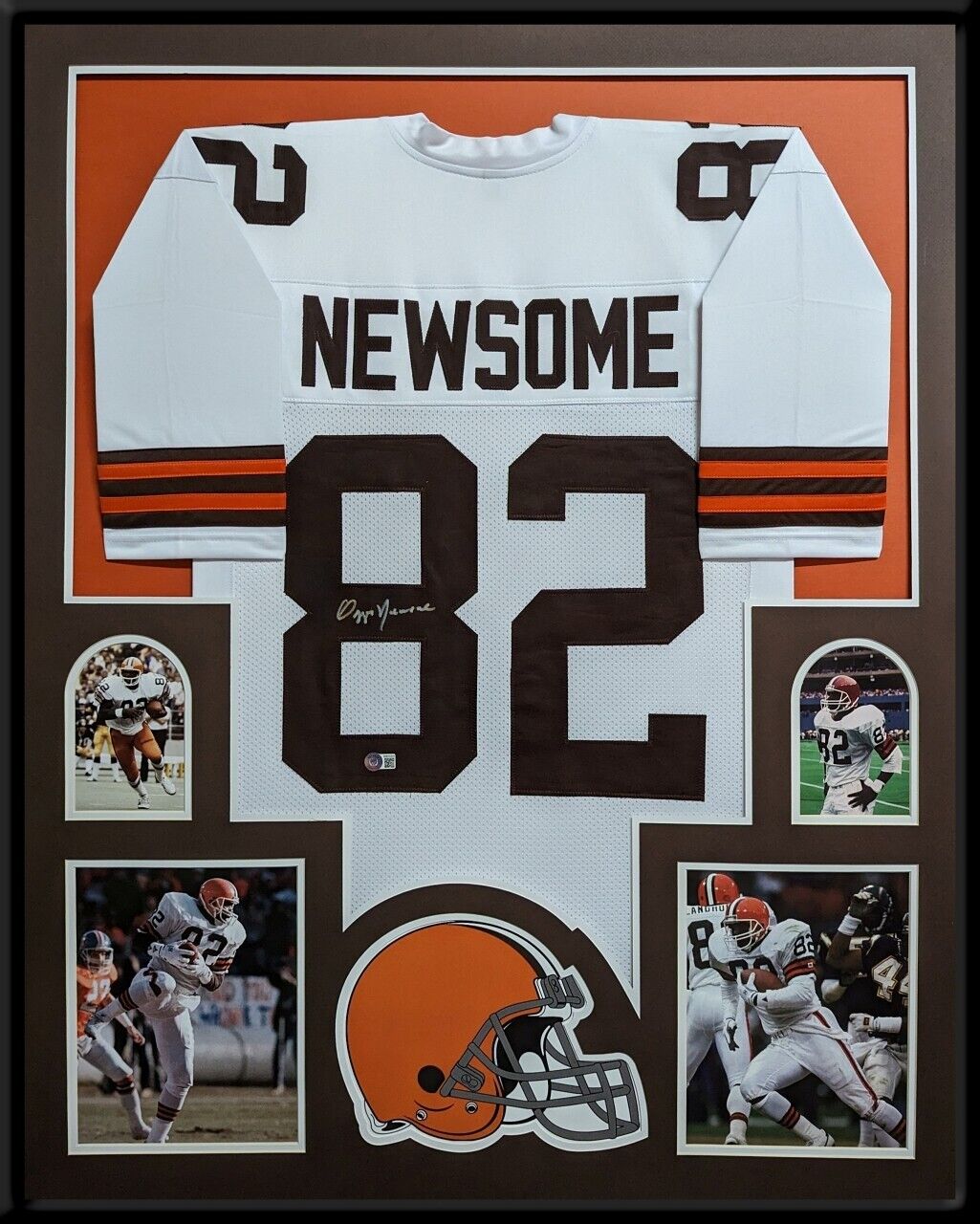 MVP Authentics Framed Cleveland Browns Ozzie Newsome Autographed Signed Jersey Beckett Holo 382.50 sports jersey framing , jersey framing