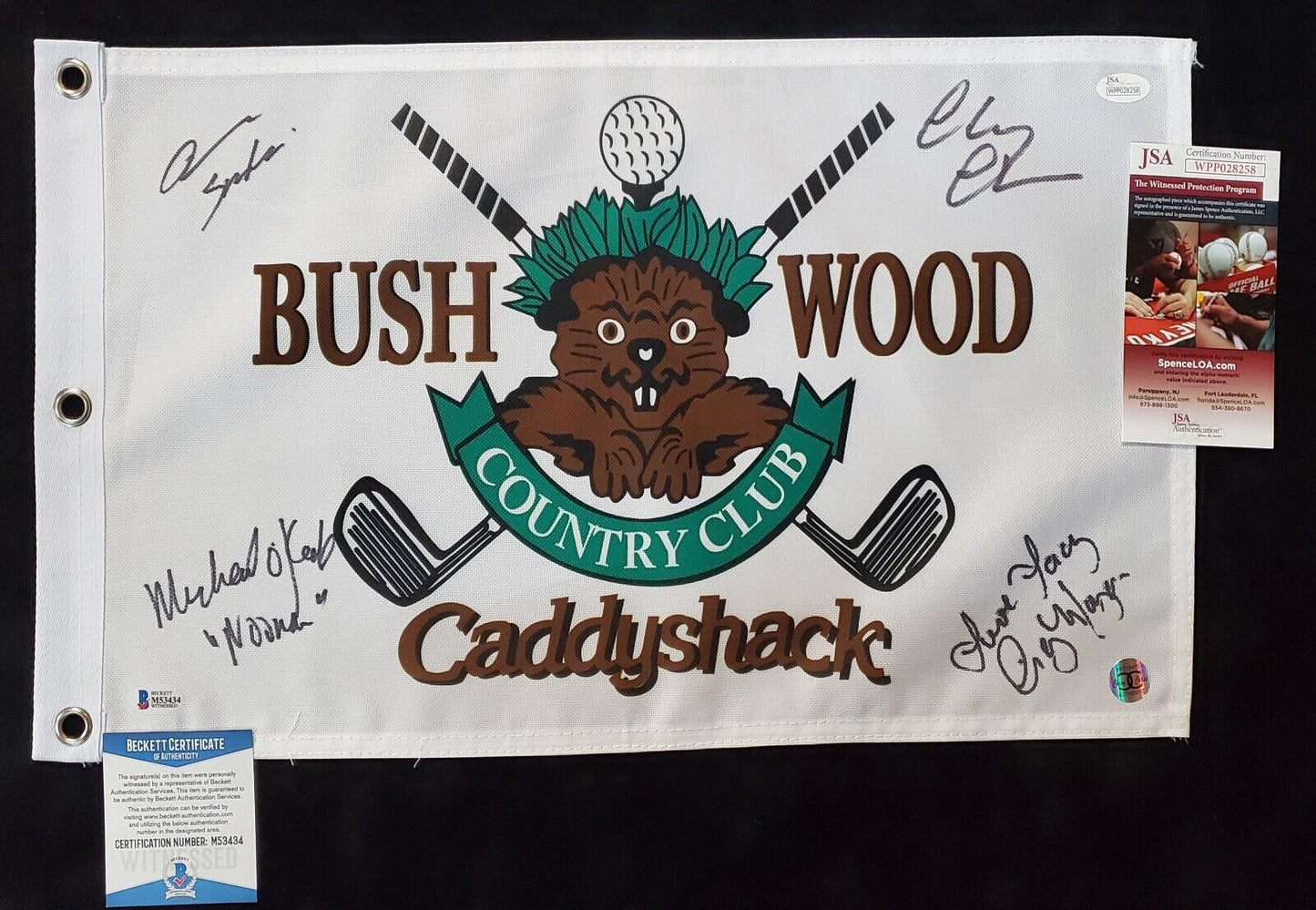 MVP Authentics Chevy Chase, Cindy Morgan, O'keefe, Barmon Signed Caddyshack Golf Flag Jsa Coa 450 sports jersey framing , jersey framing