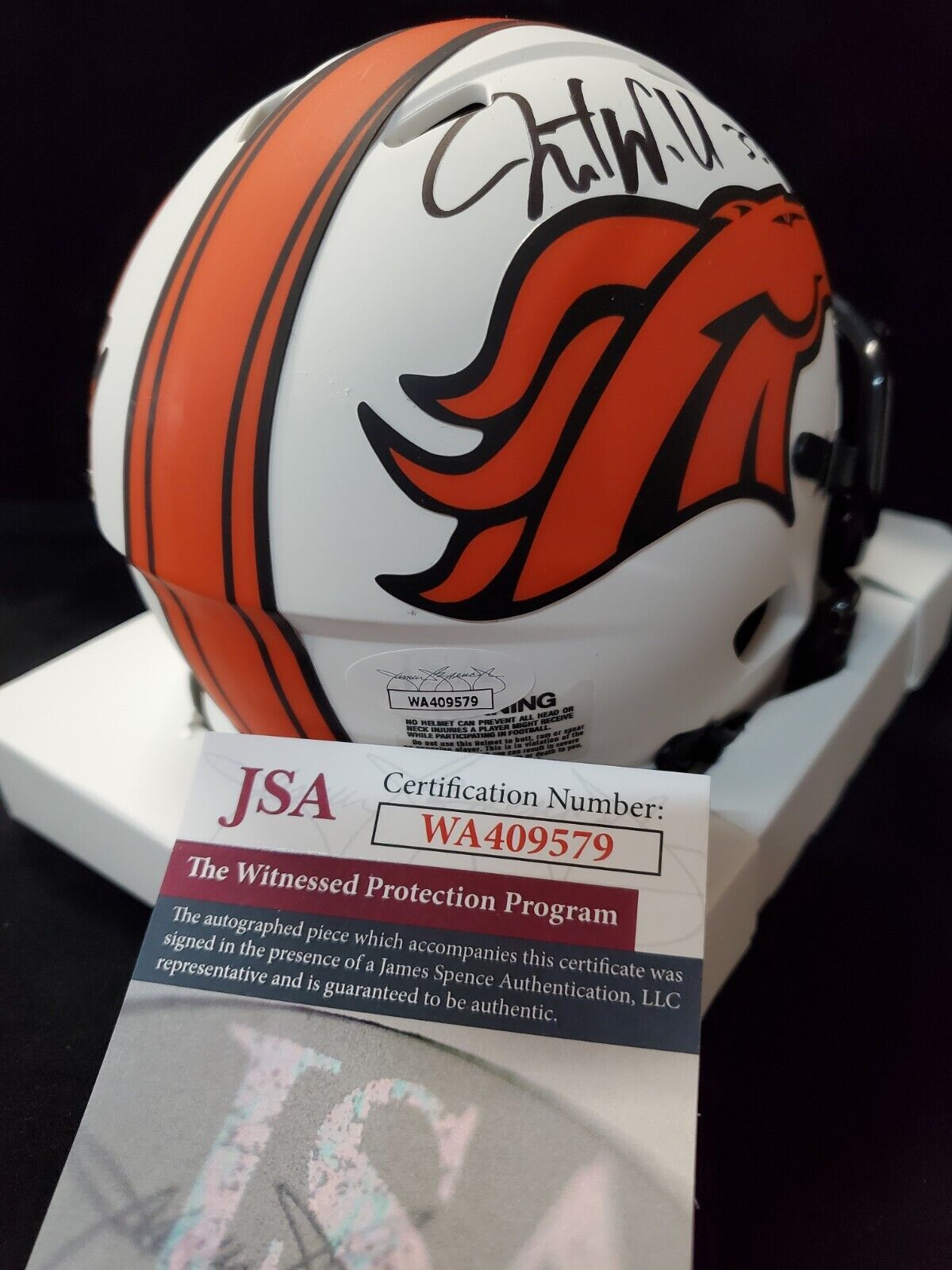 MVP Authentics Denver Broncos Javonte Williams Signed Lunar Mini Helmet Jsa Coa 117 sports jersey framing , jersey framing