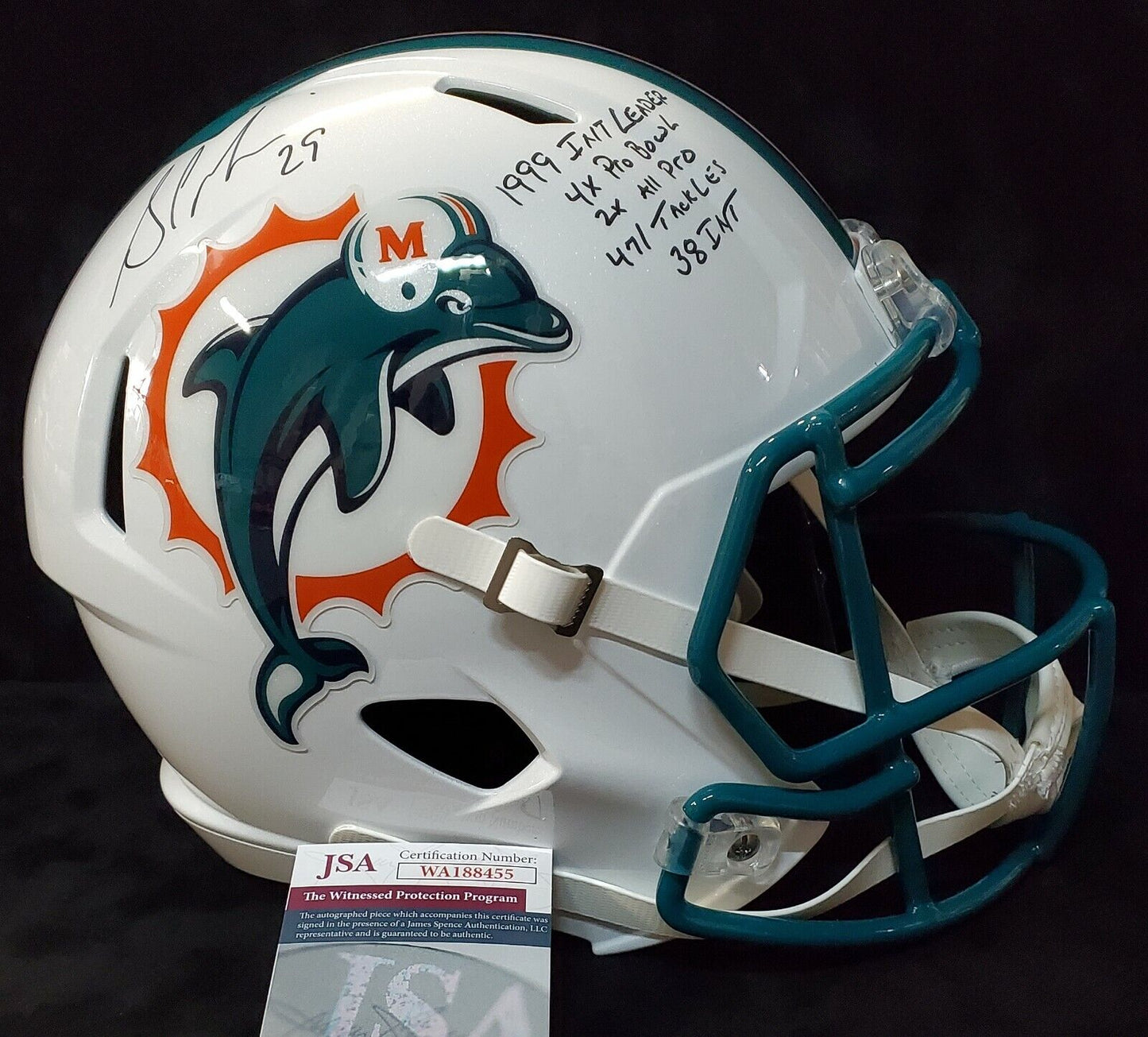 MVP Authentics Miami Dolphins Sam Madison Signed 5X Insc Full Size Speed Replica Helmet Jsa Coa 315 sports jersey framing , jersey framing