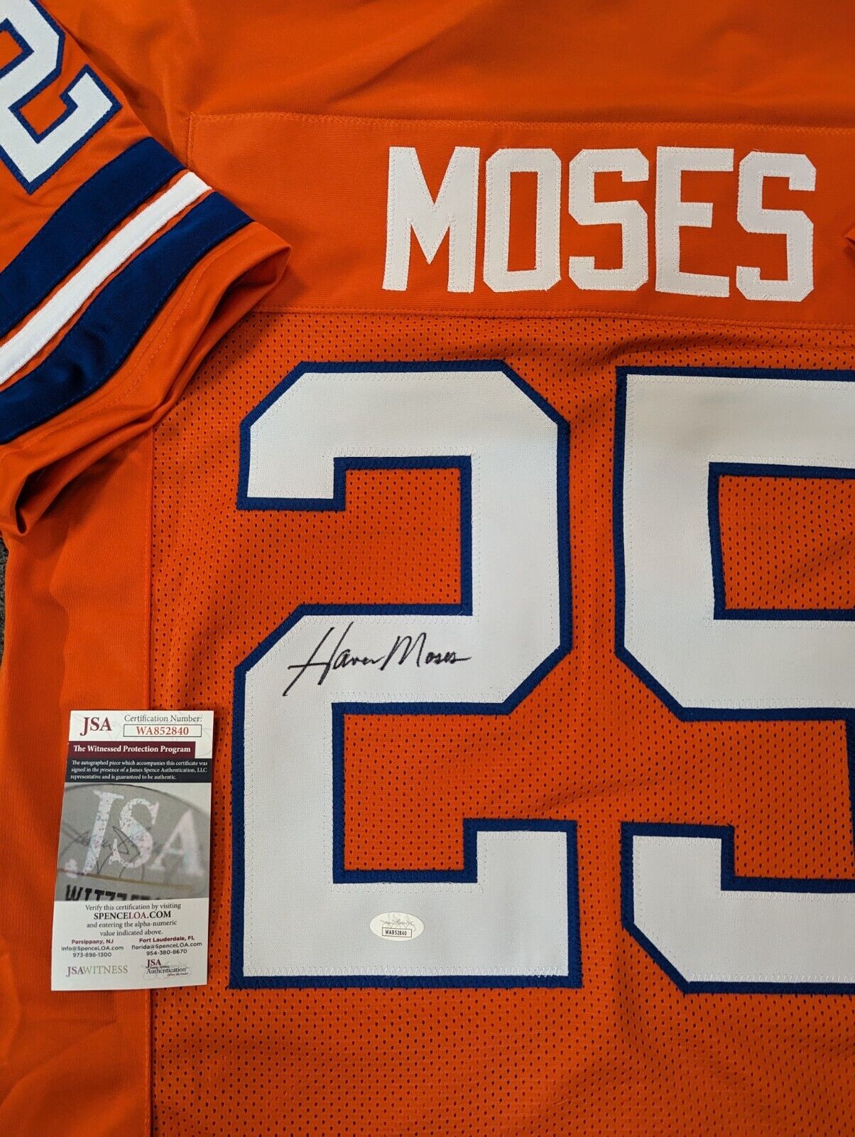 MVP Authentics Denver Broncos Haven Moses Autographed Signed Jersey Jsa Coa 72 sports jersey framing , jersey framing