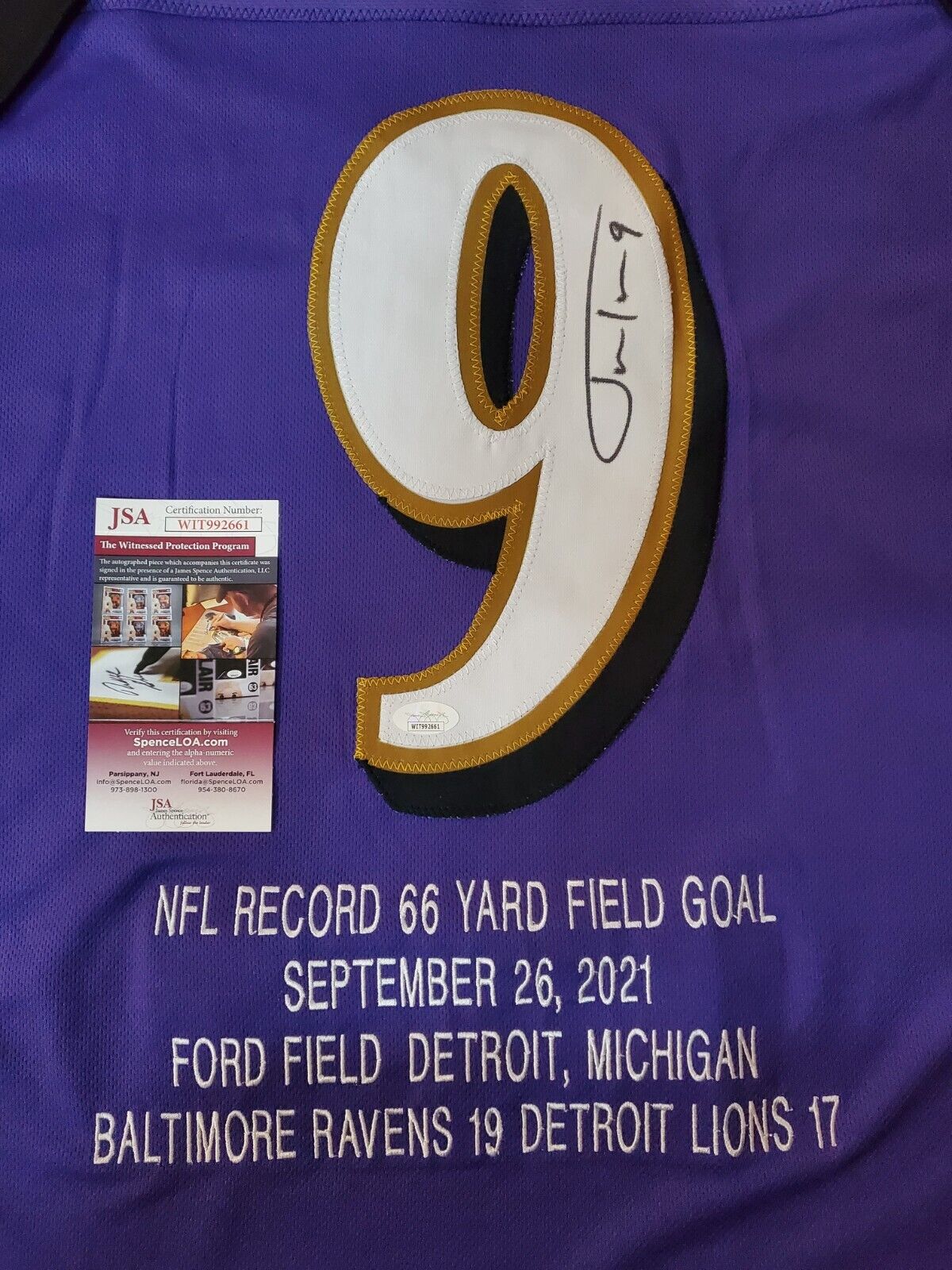 MVP Authentics Baltimore Ravens Justin Tucker Autographed Signed Stat Jersey Jsa Coa 107.10 sports jersey framing , jersey framing