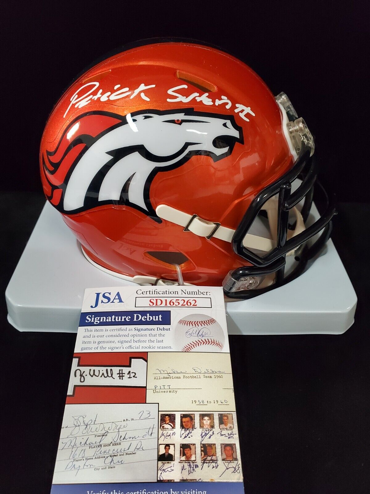MVP Authentics Denver Broncos Pat Surtain Ii Autographed Signed Flash Mini Helmet Jsa Coa 134.10 sports jersey framing , jersey framing