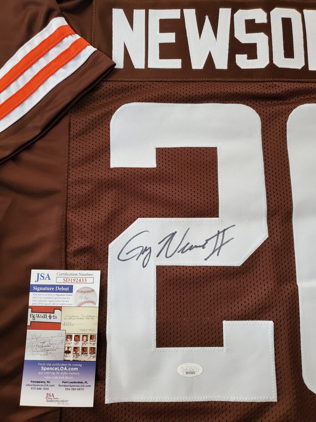 MVP Authentics Cleveland Browns Greg Newsome Ii Autographed Signed Jersey Jsa Coa 117 sports jersey framing , jersey framing
