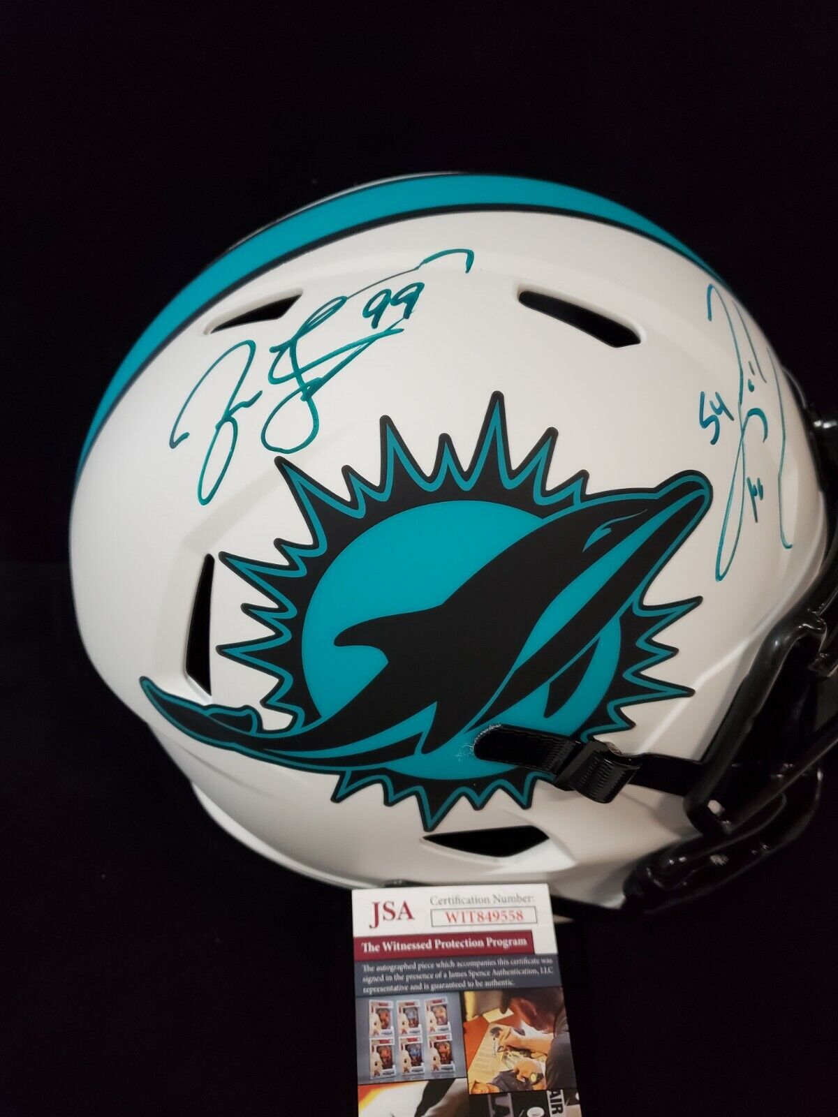 MVP Authentics Zach Thomas & Jason Taylor Signed Dolphins Full Size Lunar Rep Helmet Jsa Coa 629.10 sports jersey framing , jersey framing