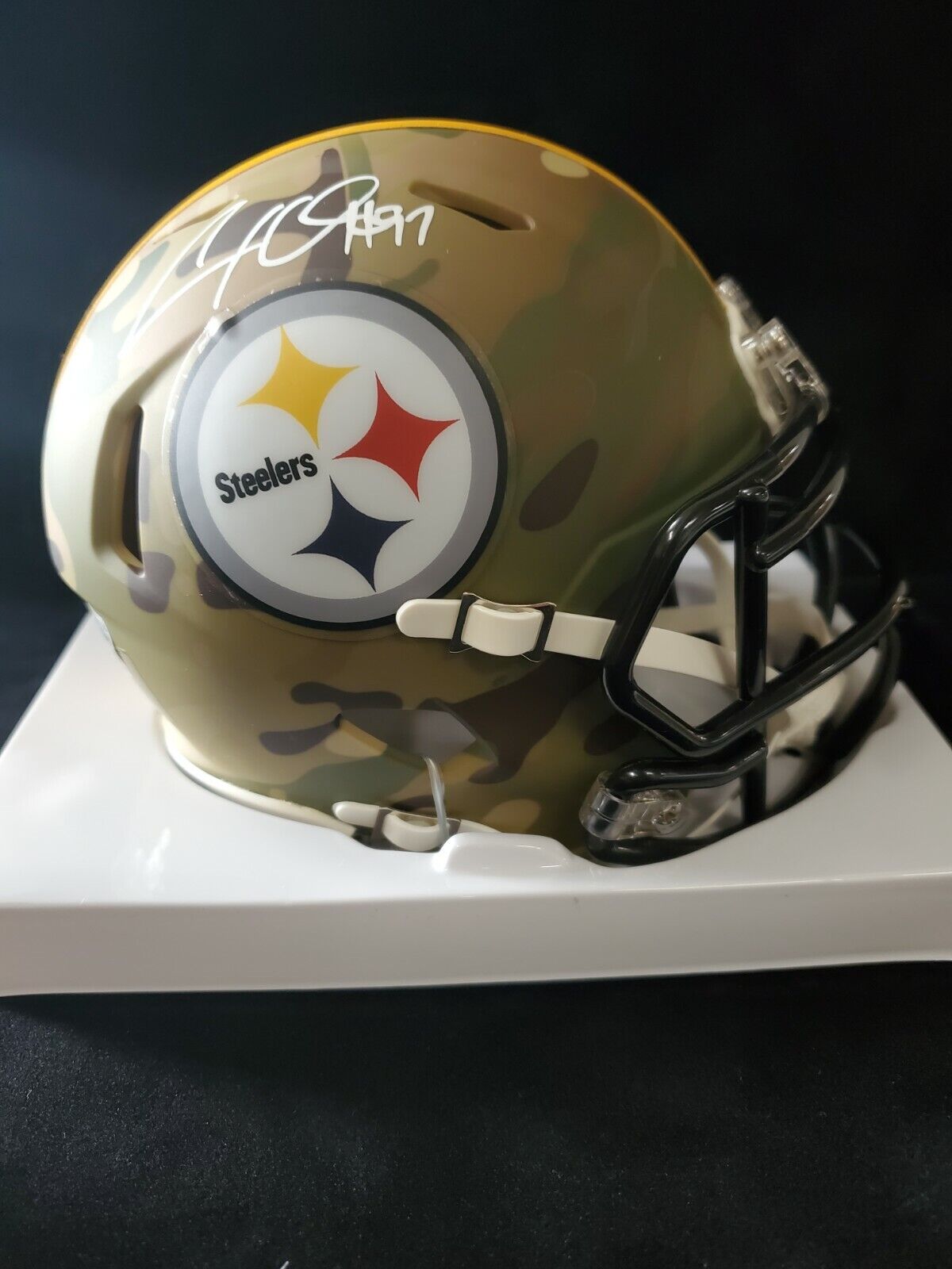 MVP Authentics Cameron Heyward Autographed Pittsburgh Steelers Alt Camo Mini Helmet Bas Holo 134.10 sports jersey framing , jersey framing