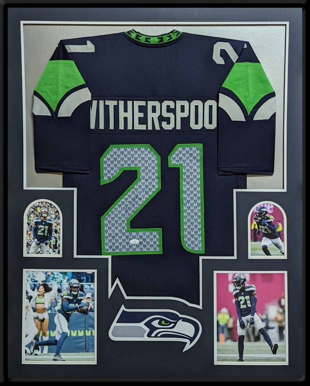 MVP Authentics Framed Seattle Seahawks Devon Witherspoon Autographed Signed Jersey Jsa Coa 585 sports jersey framing , jersey framing