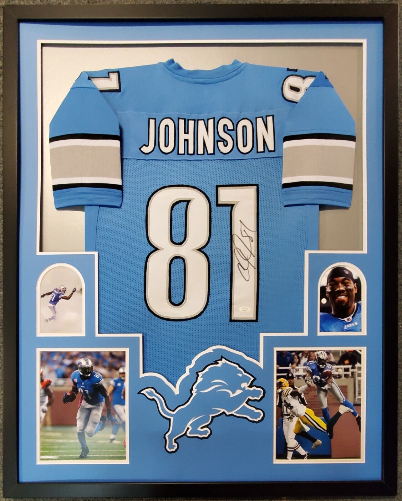 MVP Authentics Framed Detroit Lions Calvin Johnson Autographed Signed Jersey Jsa Coa 809.10 sports jersey framing , jersey framing
