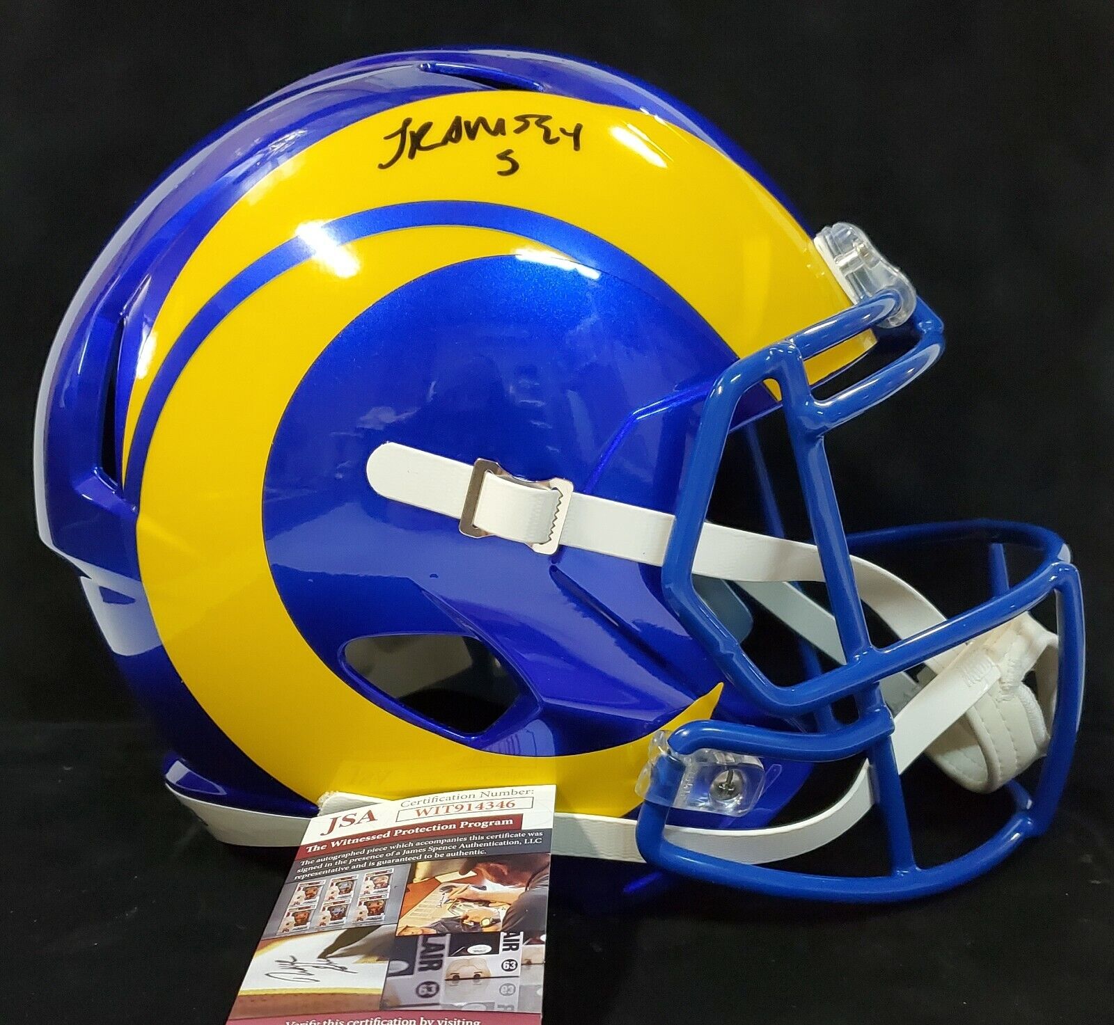 MVP Authentics La Rams Jalen Ramsey Autograph Signed Full Size Replica Speed Helmet Jsa Coa 305.10 sports jersey framing , jersey framing