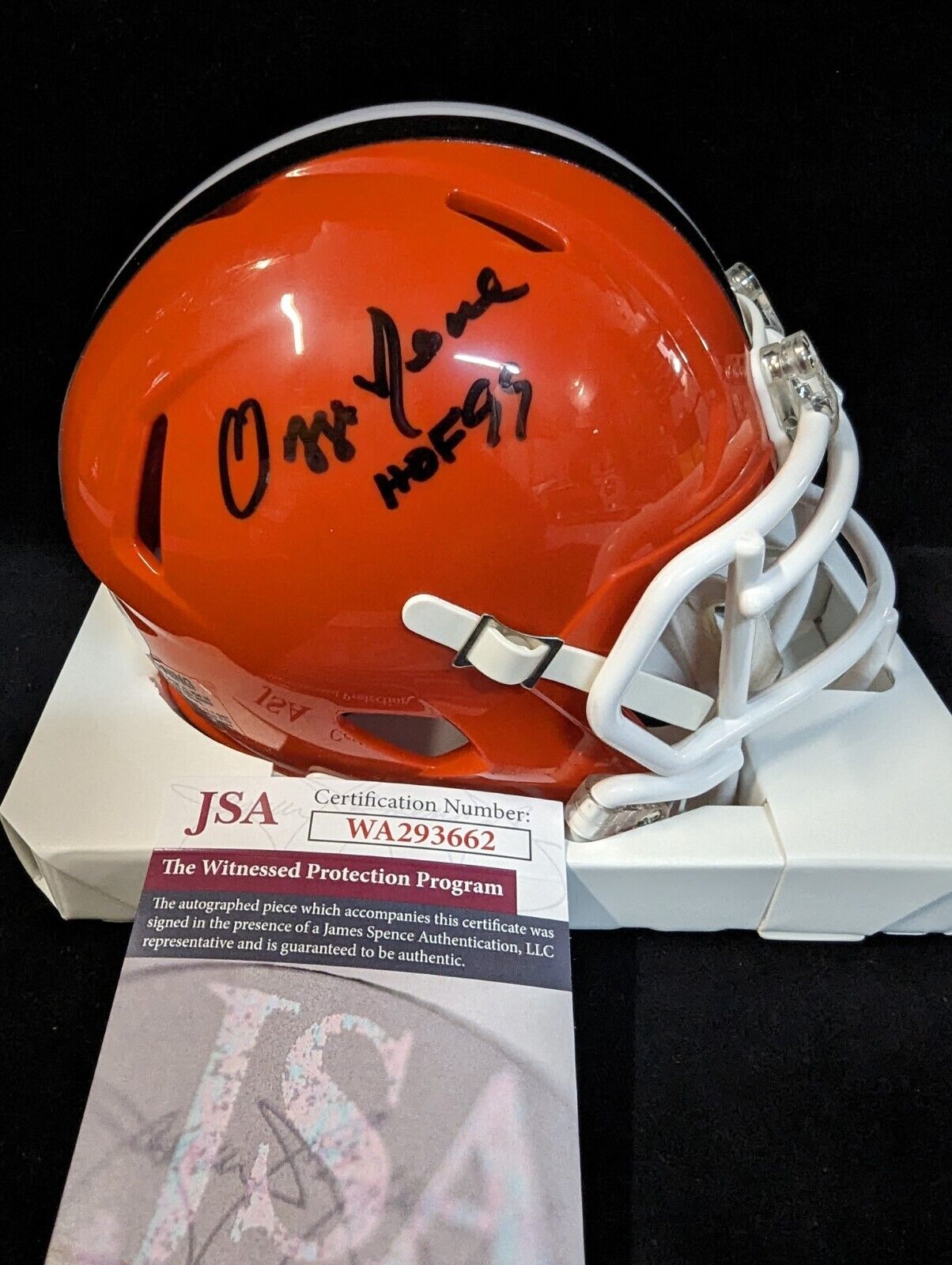 MVP Authentics Cleveland Browns Ozzie Newsome Autographed Signed Speed Mini Helmet Jsa Coa 90 sports jersey framing , jersey framing