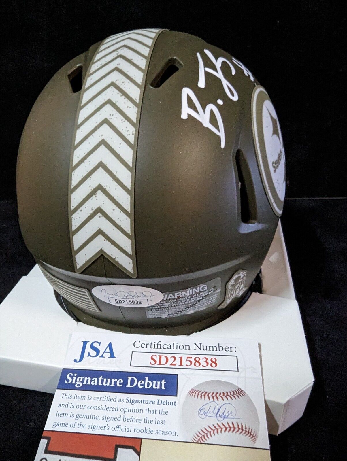 MVP Authentics Pittsburgh Steelers Broderick Jones Autographed Salute Mini Helmet Jsa Coa 90 sports jersey framing , jersey framing