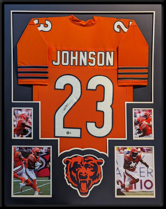 MVP Authentics Framed Chicago Bears Roschon Johnson Autographed Signed Jersey Beckett Holo 495 sports jersey framing , jersey framing