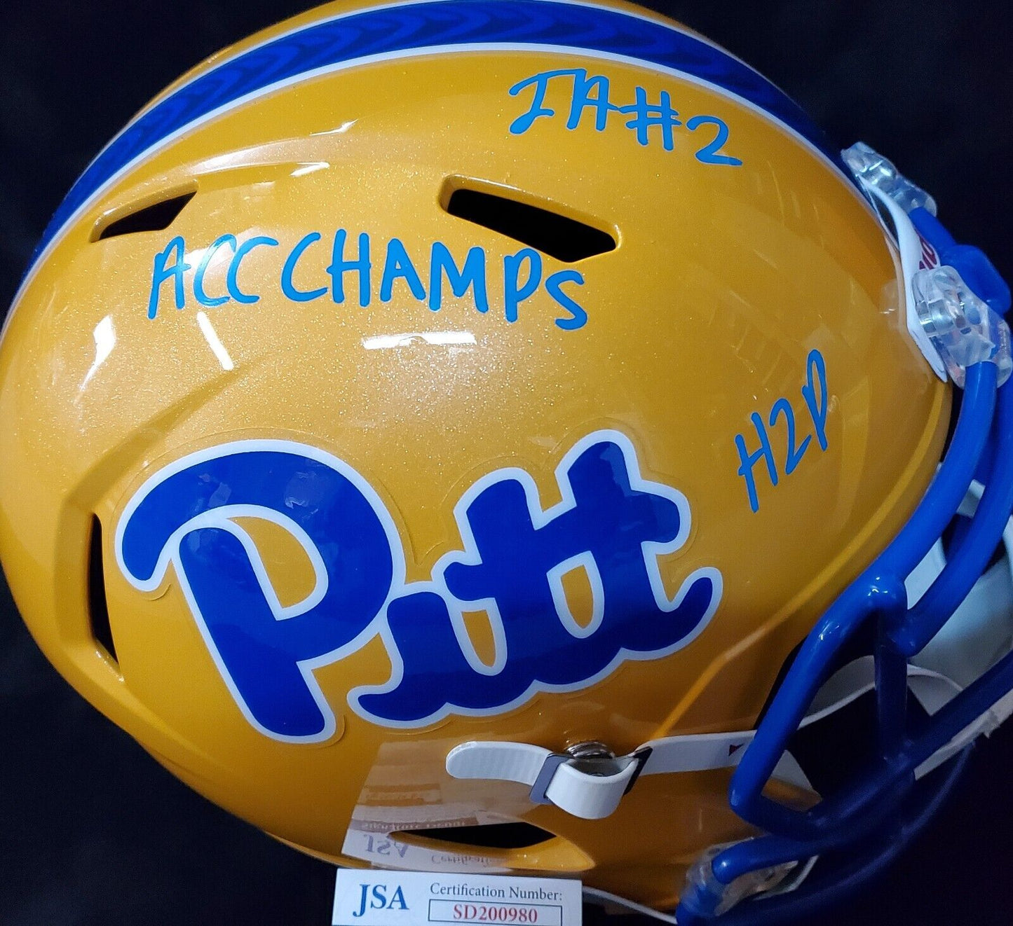 MVP Authentics Pitt Panthers Izzy Abanikanda Signed 3X Inscribed Full Size Replica Helmet Jsa 270 sports jersey framing , jersey framing