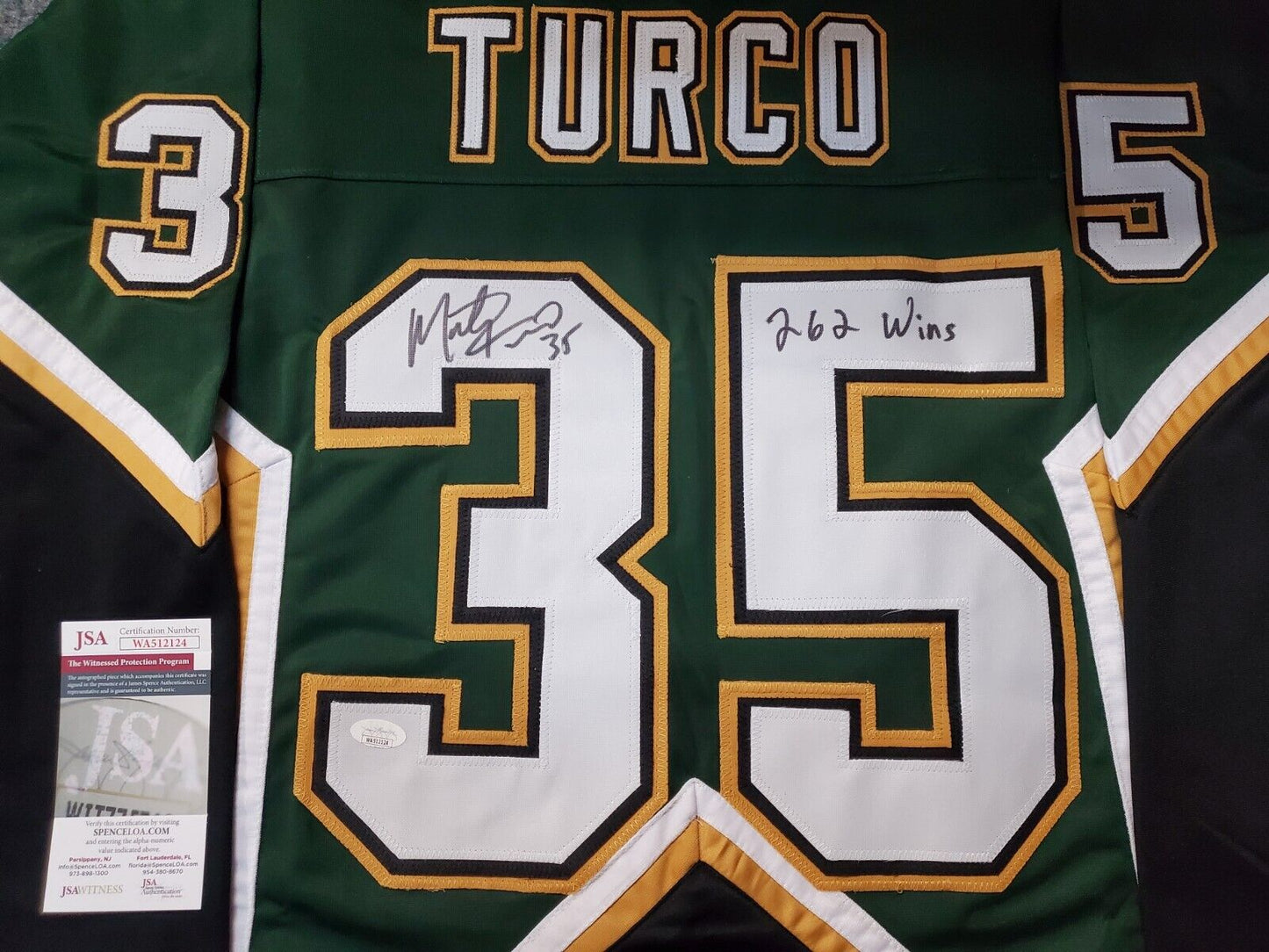 MVP Authentics Dallas Stars Marty Turco Autographed Signed Inscribed "262 Wins" Jersey Jsa Coa 157.50 sports jersey framing , jersey framing