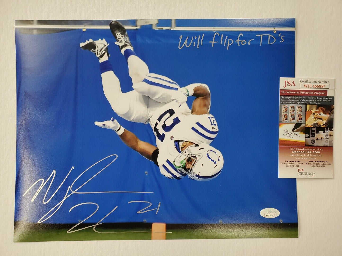 MVP Authentics Indianapolis Colts Nyheim Hines Autographed Inscribed 11X14 Photo Jsa Coa 89.10 sports jersey framing , jersey framing