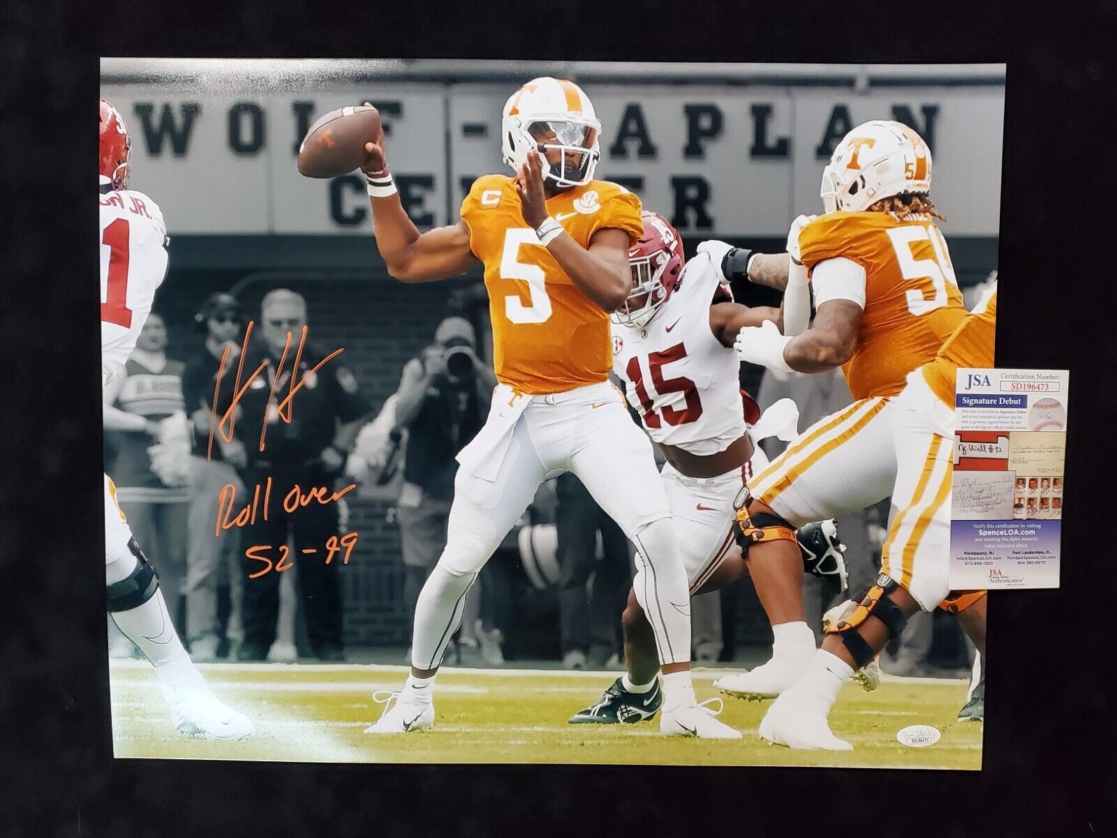 MVP Authentics Tennessee Volunteers Hendon Hooker Autographed Inscribed 16X20 Photo Jsa Coa 157.50 sports jersey framing , jersey framing