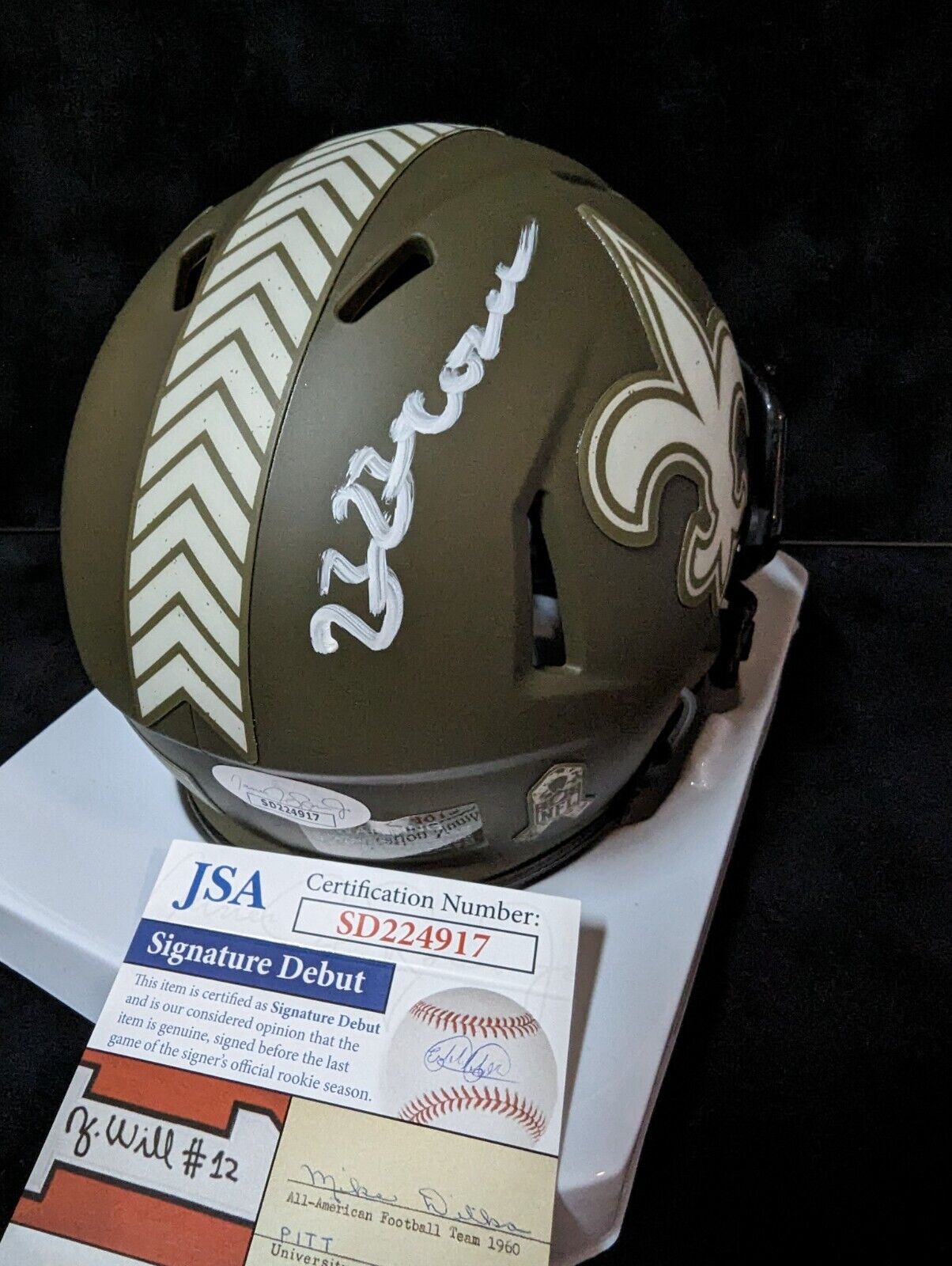 MVP Authentics New Orleans Saints Bryan Bresee Signed Salute To Service Mini Helmet Jsa Coa 99 sports jersey framing , jersey framing