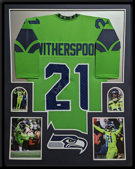 MVP Authentics Framed Seattle Seahawks Devon Witherspoon Autographed Signed Jersey Jsa Coa 585 sports jersey framing , jersey framing