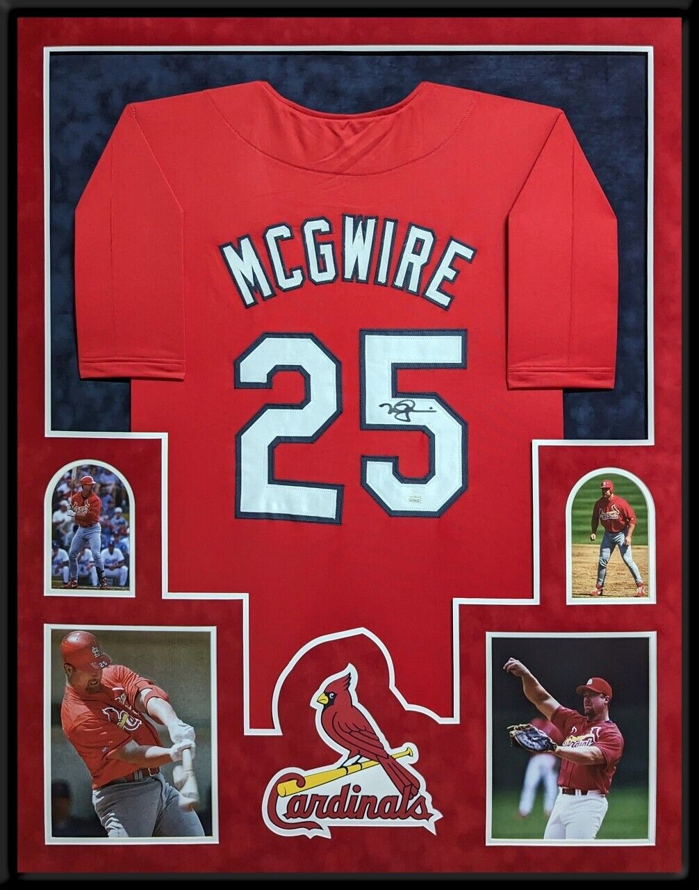 MVP Authentics Framed In Suede St Louis Cardinals Mark Mcgwire Autographed Jersey Jsa Coa 1125 sports jersey framing , jersey framing