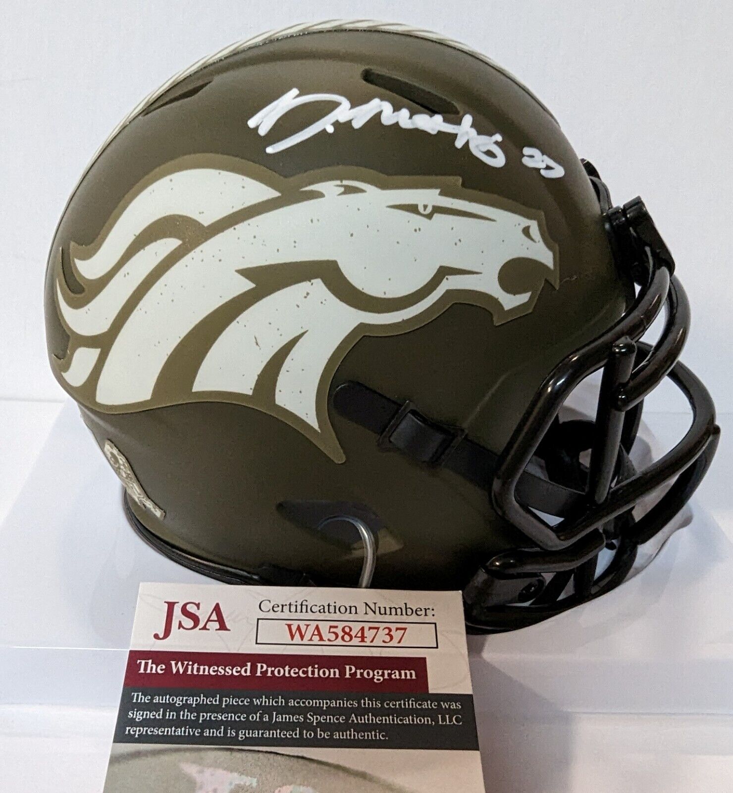 MVP Authentics Denver Broncos Damarri Mathis Autographed Salute To Service Mini Helmet Jsa Coa 103.50 sports jersey framing , jersey framing