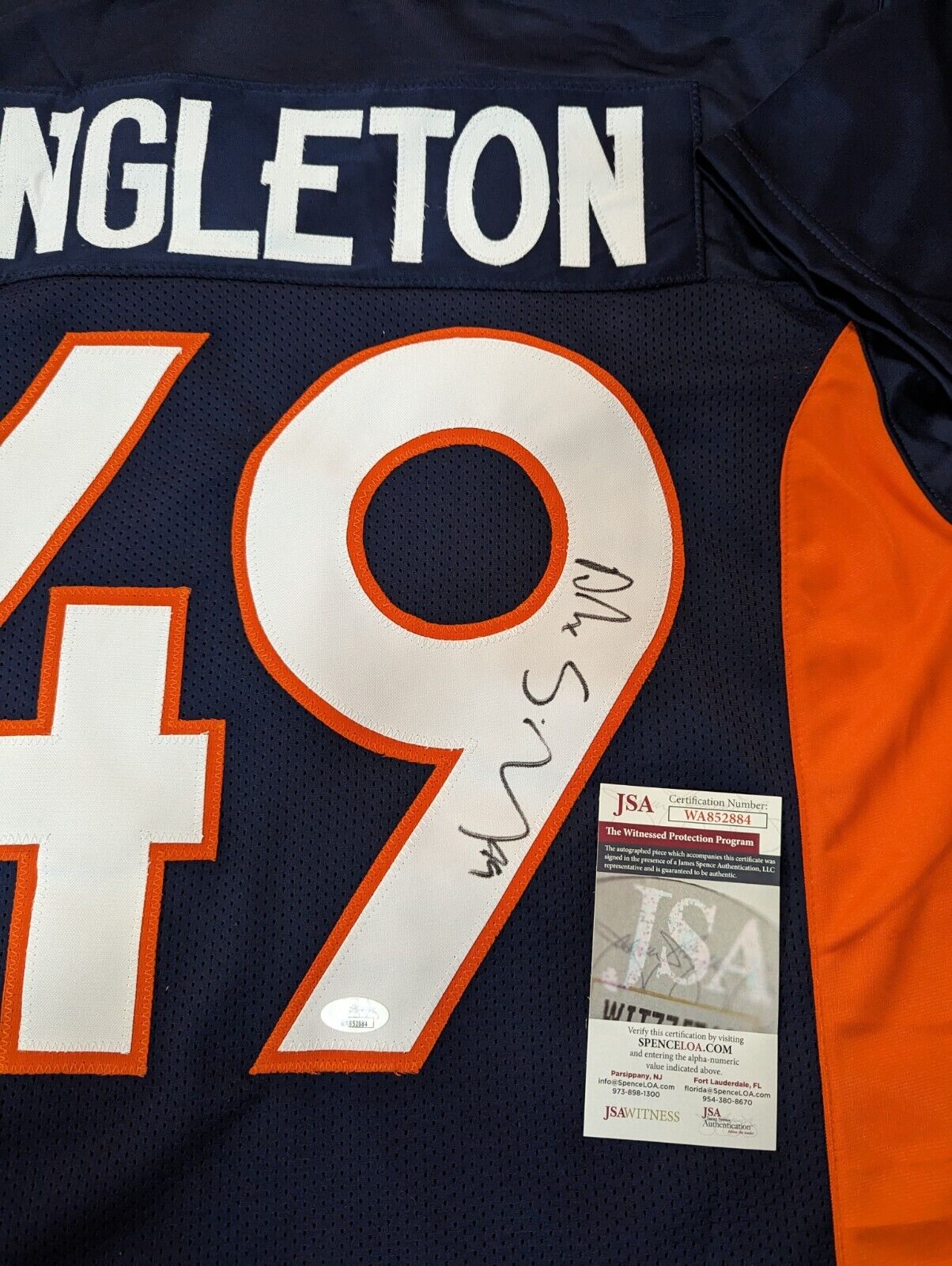 MVP Authentics Denver Broncos Alex Singleton Autographed Signed Jersey Jsa  Coa 90 sports jersey framing , jersey framing