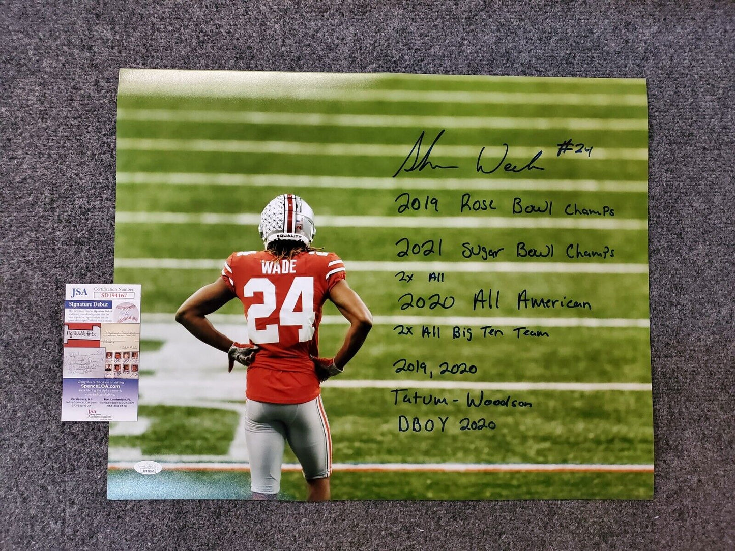 MVP Authentics Ohio State Buckeyes Shaun Wade Autographed 5X Inscribed 16X20 Photo Jsa Coa 112.50 sports jersey framing , jersey framing