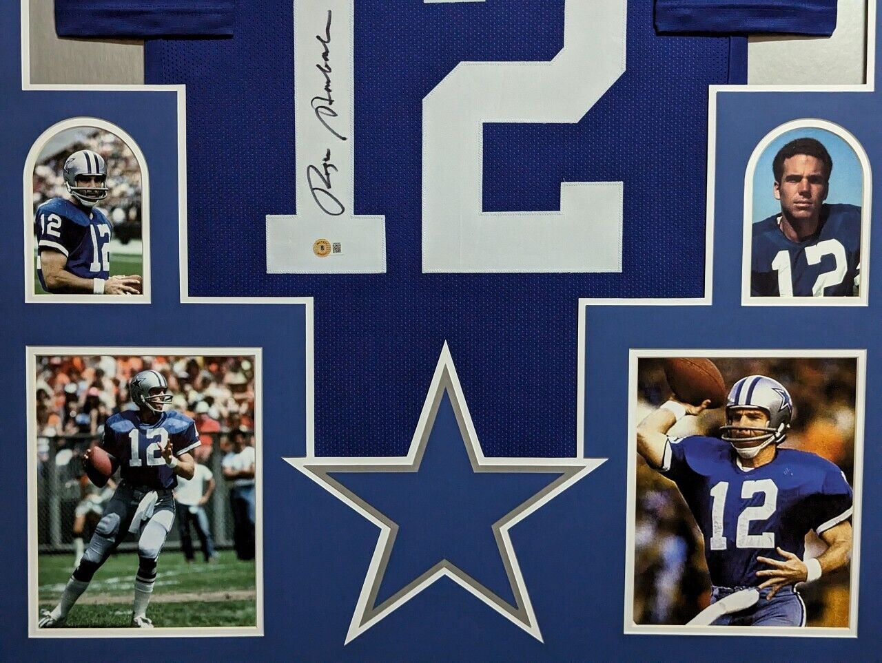 MVP Authentics Framed Dallas Cowboys Roger Staubach Autographed Signed Jersey Beckett Holo 540 sports jersey framing , jersey framing