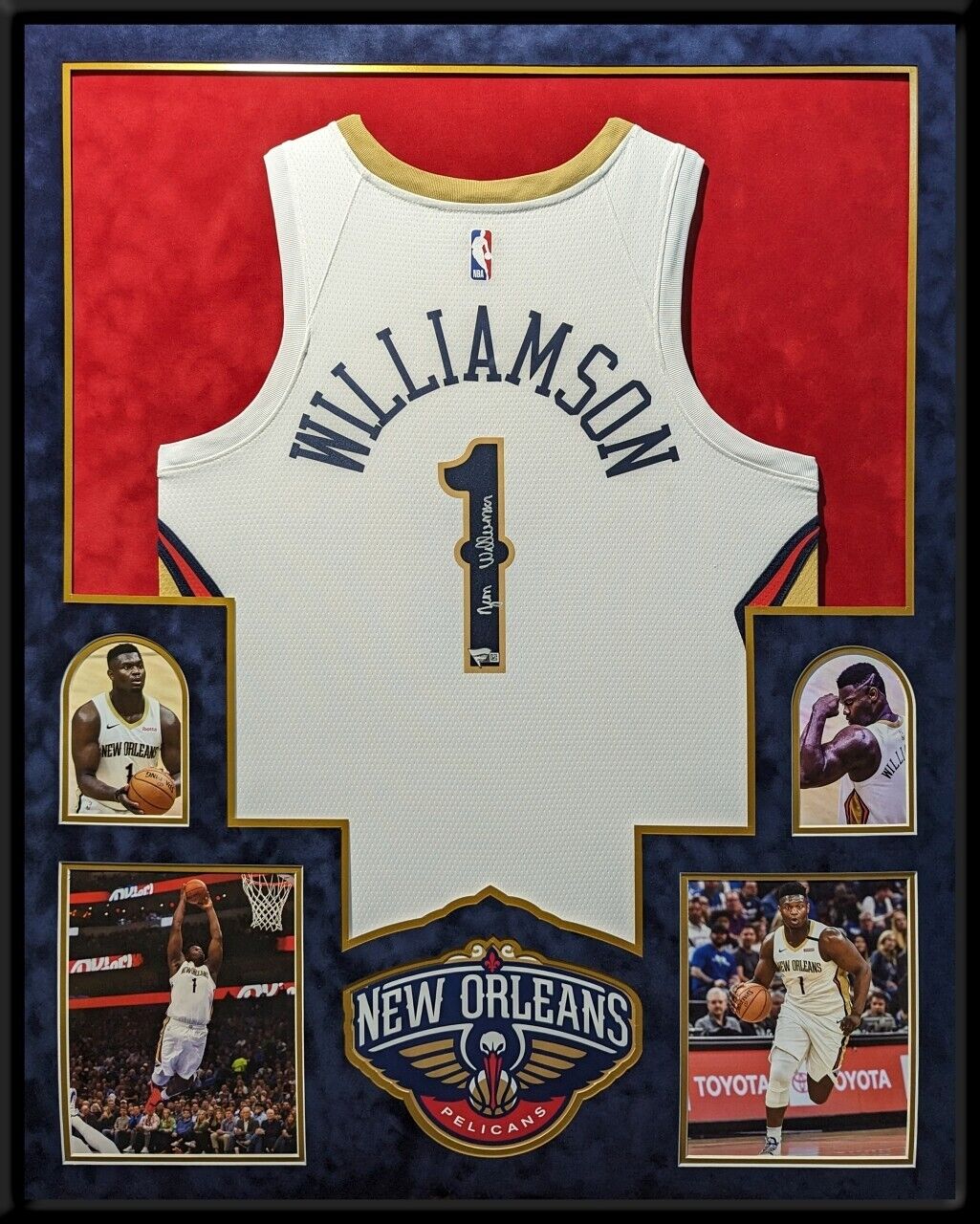 MVP Authentics Framed In Suede New Orleans Pelicans Zion Williamson Signed Jersey Fanatics Holo 1440 sports jersey framing , jersey framing