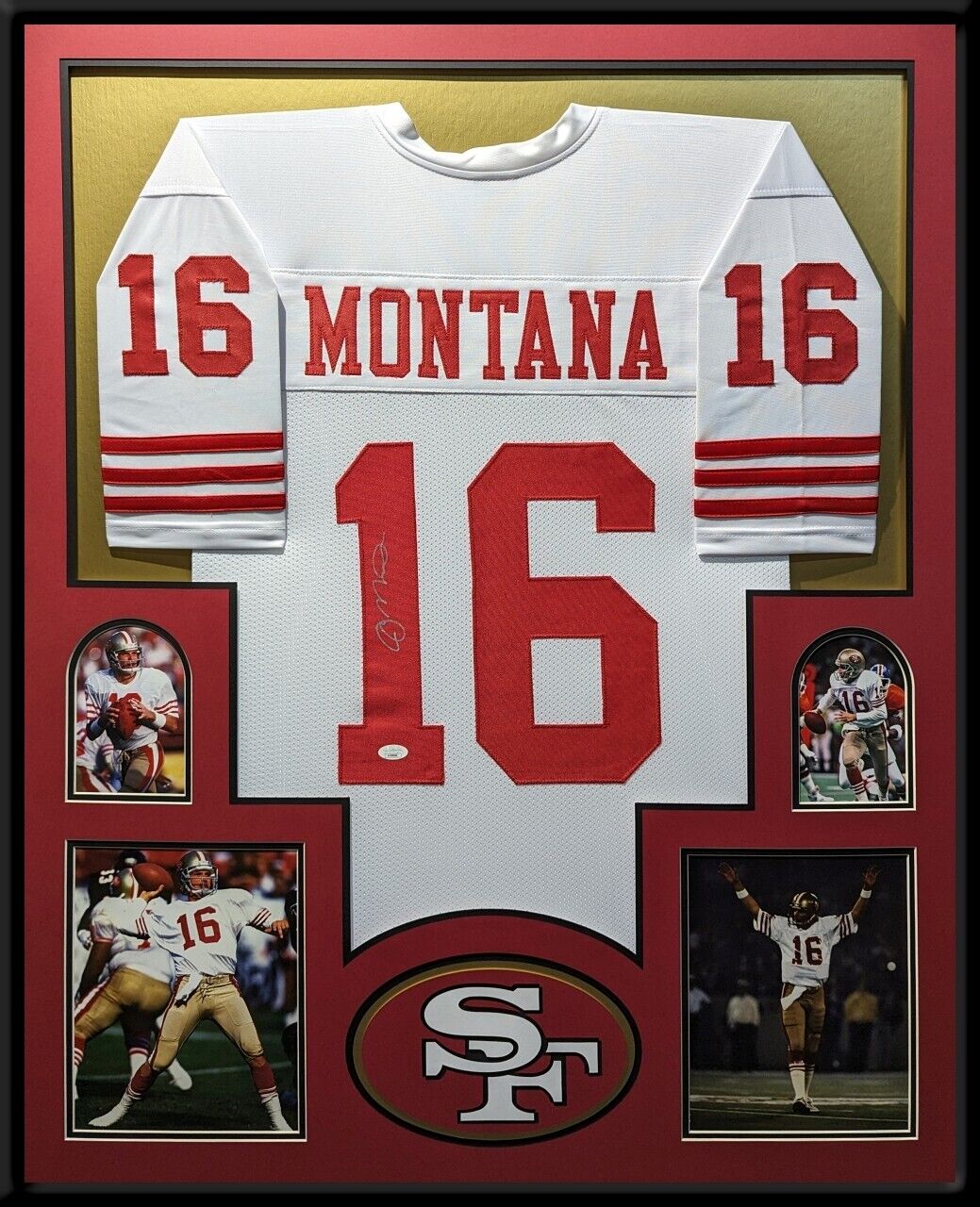 MVP Authentics Framed San Francisco 49Ers Joe Montana Autographed Signed Jersey Jsa Coa 630 sports jersey framing , jersey framing