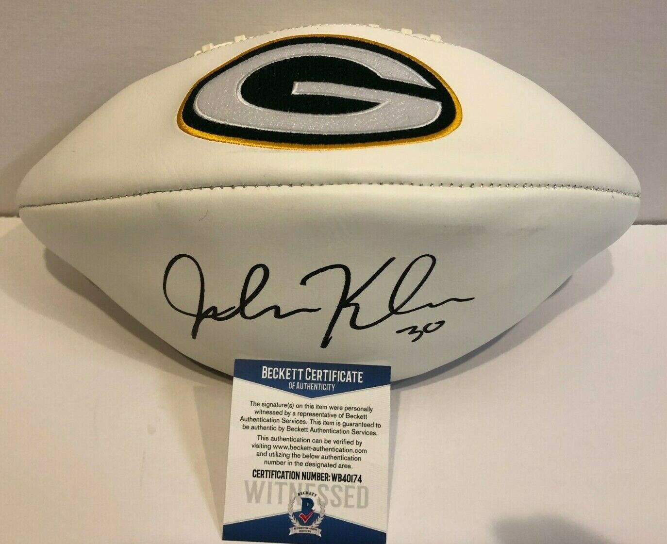 MVP Authentics John Kuhn Autographed Signed Green Bay Packers Logo Football Beckett Coa 107.10 sports jersey framing , jersey framing