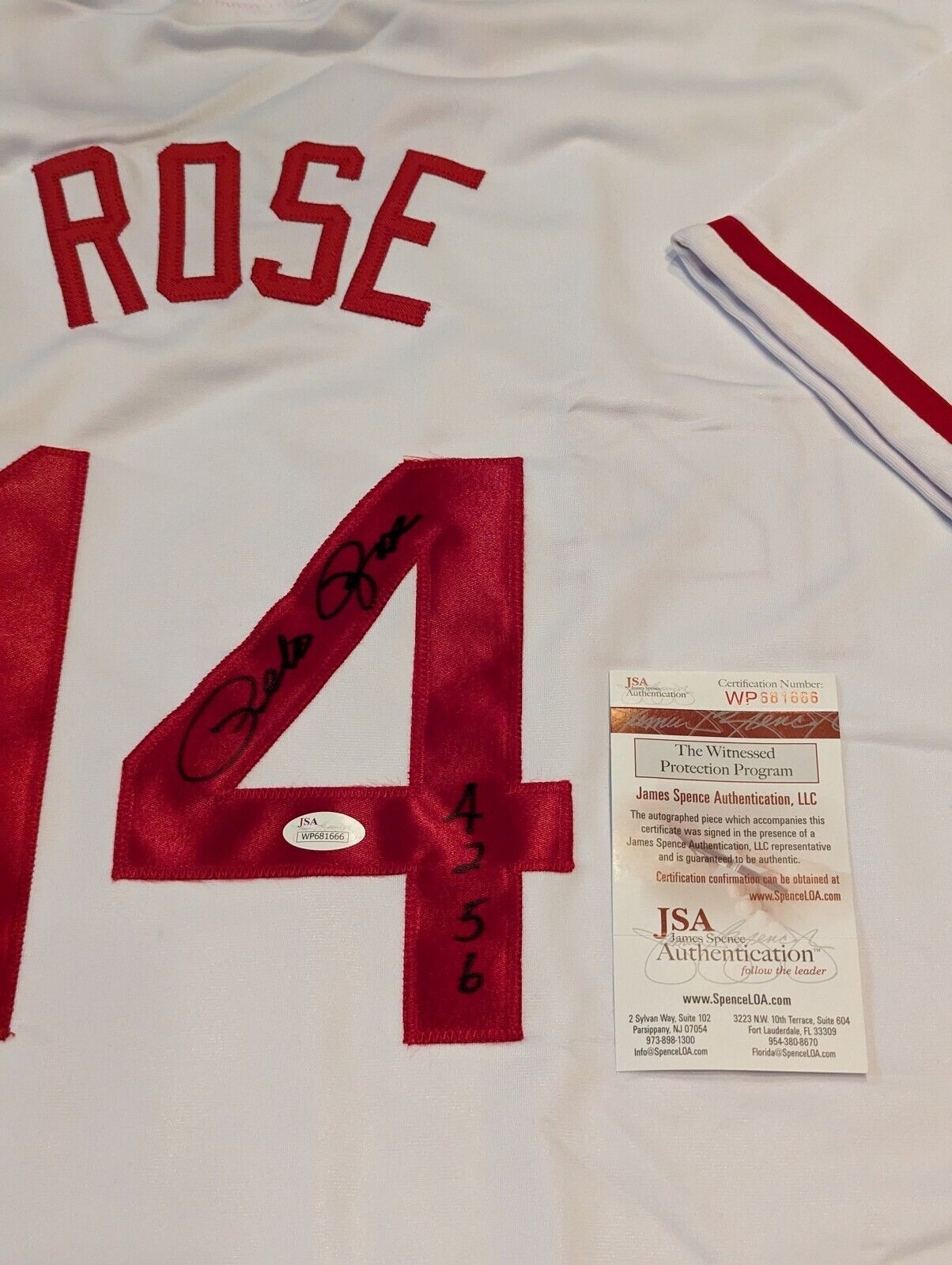 MVP Authentics Cincinnati Reds Pete Rose Autographed Signed Inscribed "4256" Jersey Jsa Coa 148.50 sports jersey framing , jersey framing