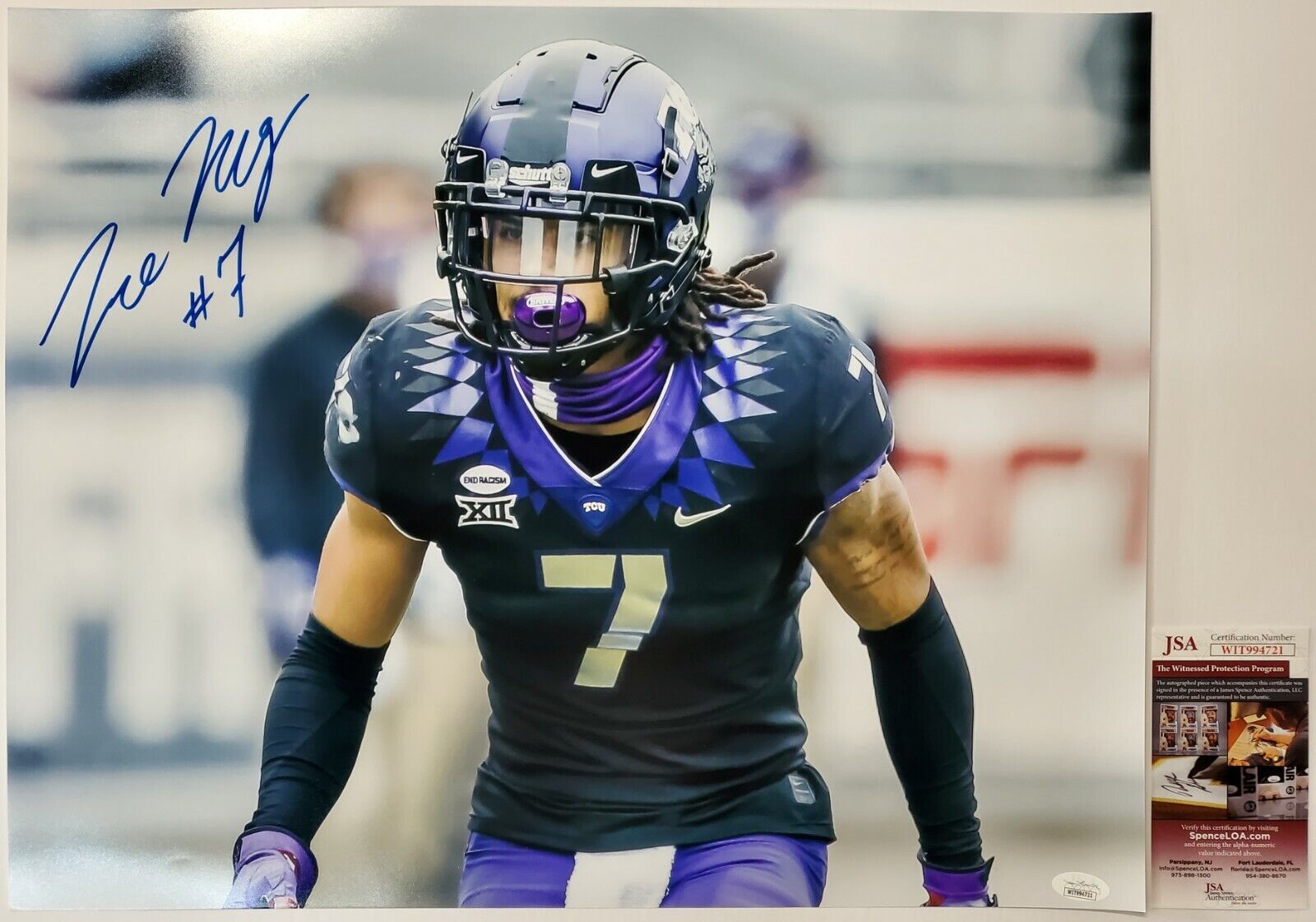 MVP Authentics Tcu Horned Frogs Tre'von Moehrig Autographed Signed 16X20 Photo Jsa Coa 90 sports jersey framing , jersey framing
