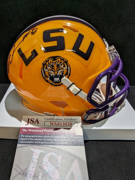 MVP Authentics Lsu Tigers Patrick Queen Autographed Speed Mini Helmet Jsa Coa 126 sports jersey framing , jersey framing