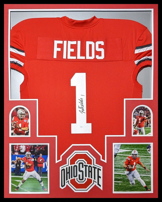 MVP Authentics Framed Ohio State Buckeyes Justin Fields Autographed Signed Jersey Jsa Coa 540 sports jersey framing , jersey framing