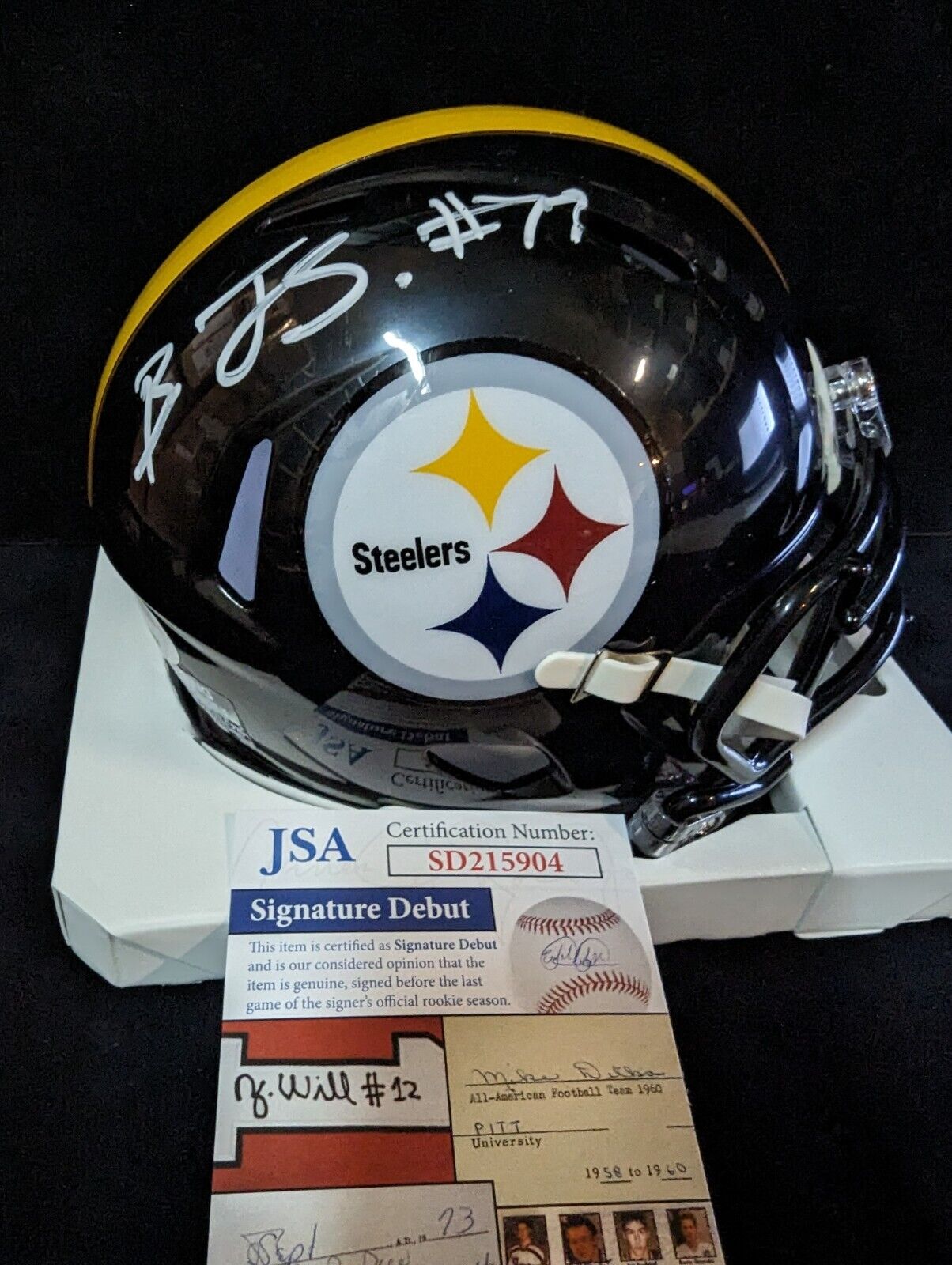 MVP Authentics Pittsburgh Steelers Broderick Jones Autographed Speed Mini Helmet Jsa Coa 90 sports jersey framing , jersey framing