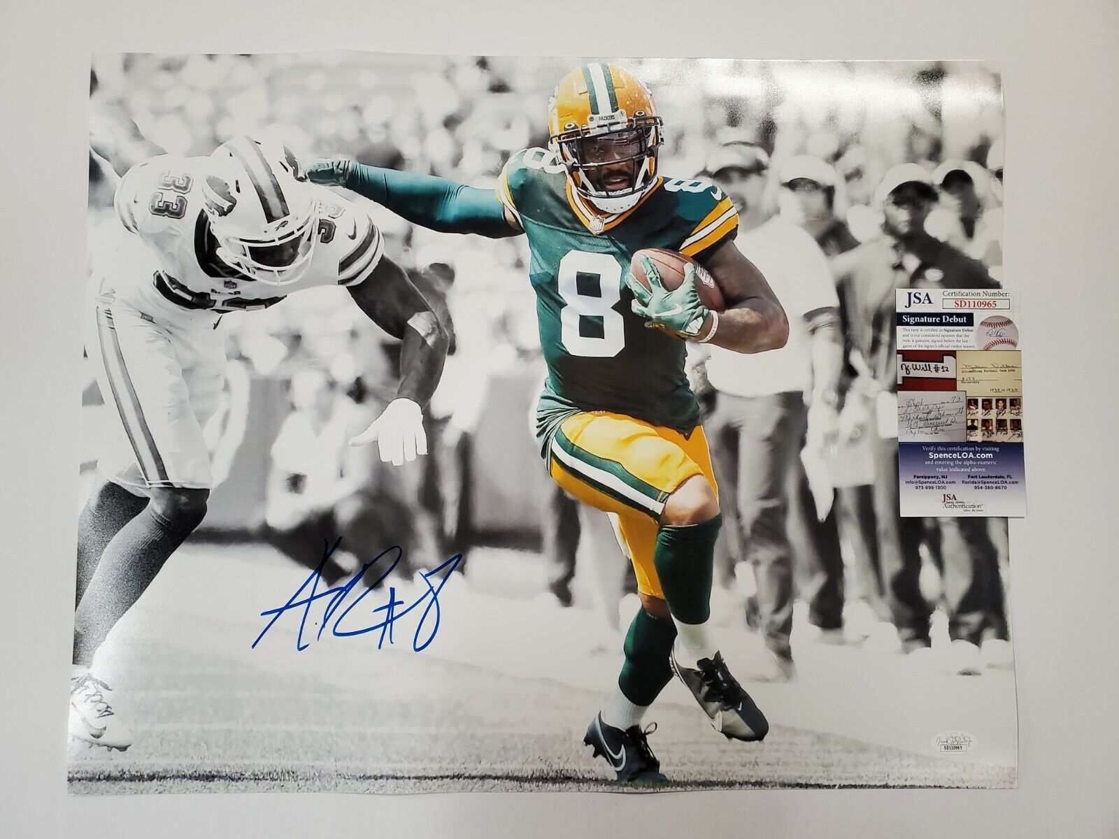 MVP Authentics Green Bay Packers Amari Rodgers Autographed 16X20 Photo Jsa Coa 89.10 sports jersey framing , jersey framing