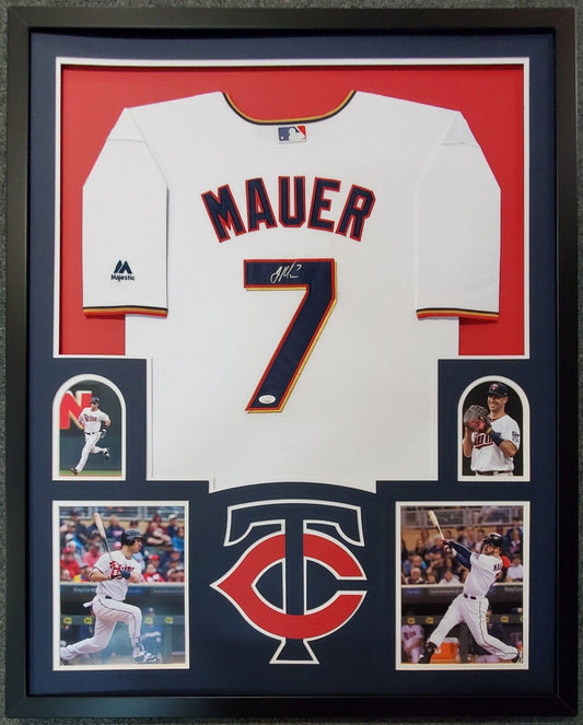 MVP Authentics Framed Minnesota Twins Joe Mauer Autographed Signed Jersey Jsa Coa 1125 sports jersey framing , jersey framing