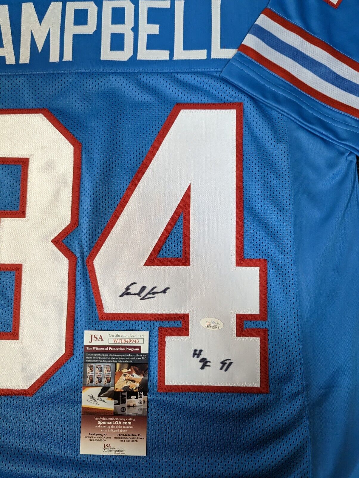 Earl Campbell Autographed HOF 91 and Framed White Oilers Jersey