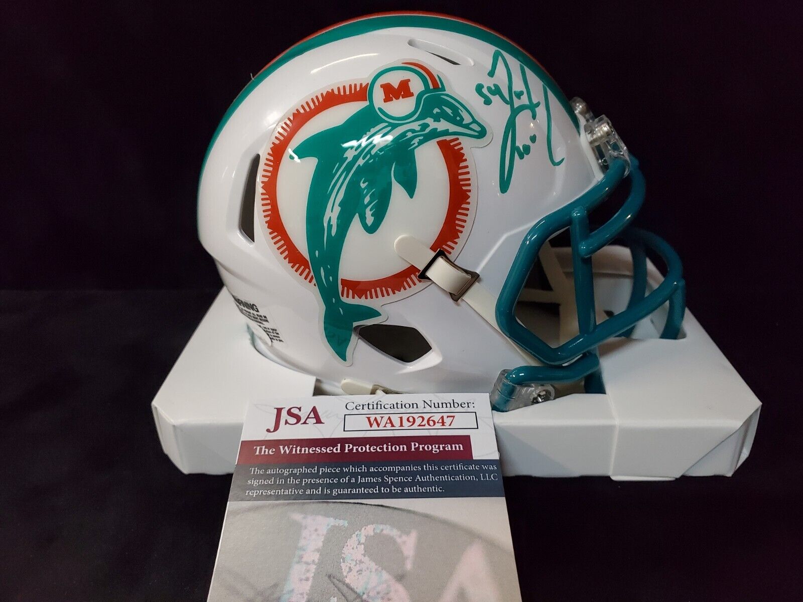 MVP Authentics Zach Thomas Autographed Signed Miami Dolphins Speed Mini Helmet Jsa Coa 161.10 sports jersey framing , jersey framing