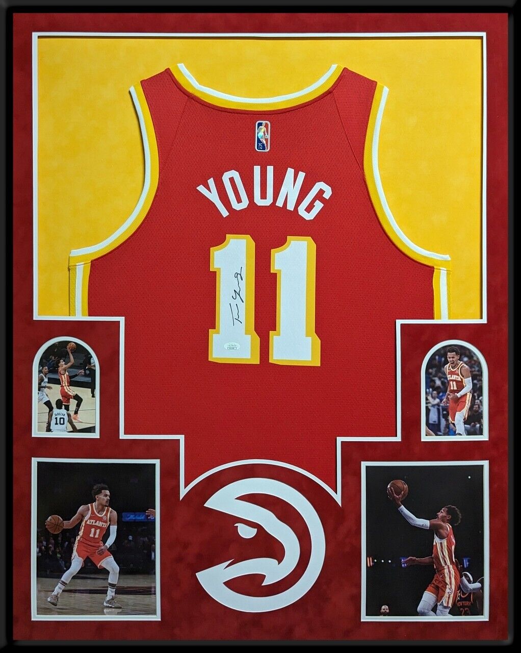 MVP Authentics Framed In Suede Atlanta Hawks Trae Young Signed Autographed Jersey Jsa Coa 675 sports jersey framing , jersey framing