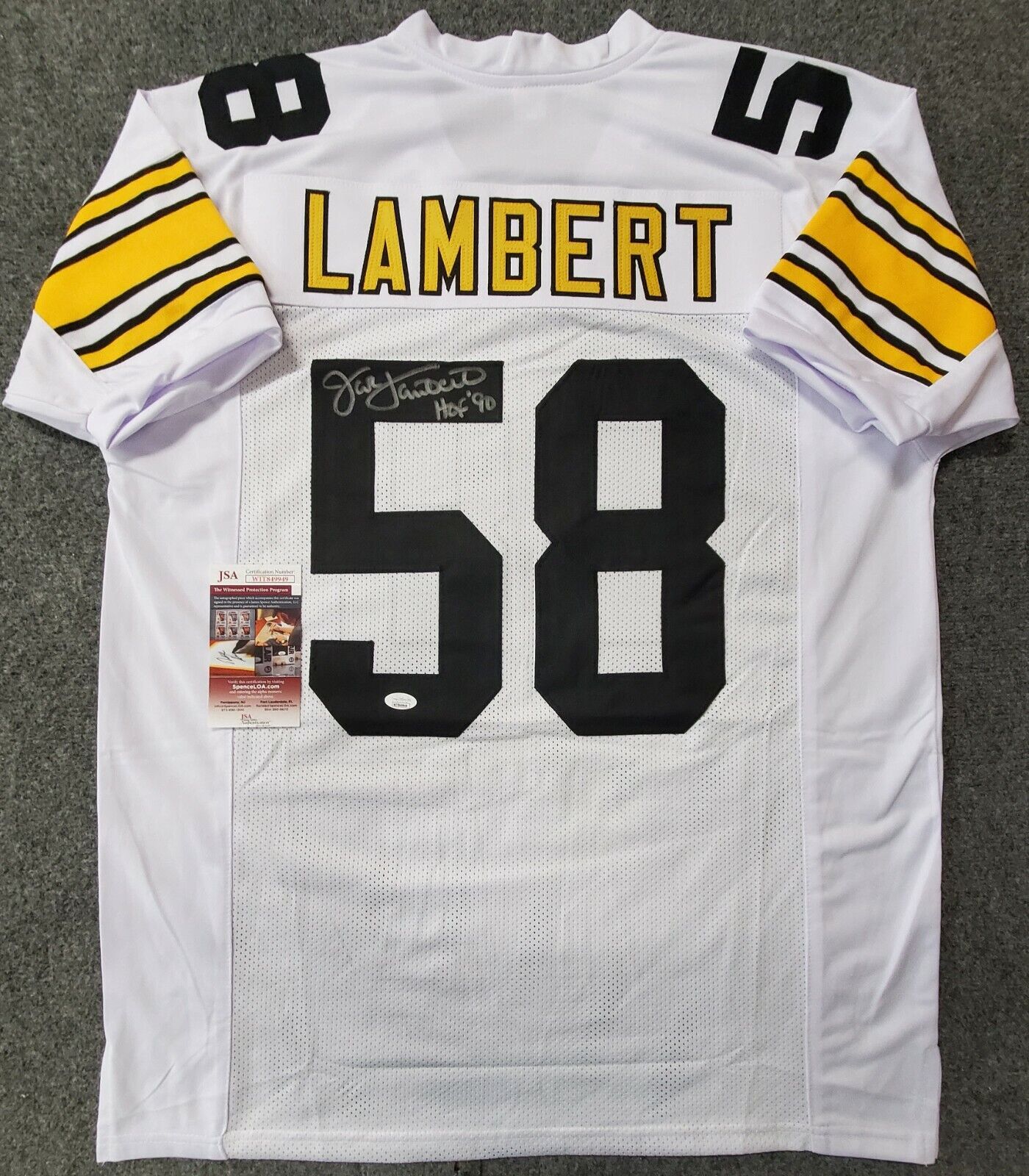 MVP Authentics Pittsburgh Steelers Jack Lambert Autographed Inscribed Jersey Jsa Coa 260.10 sports jersey framing , jersey framing