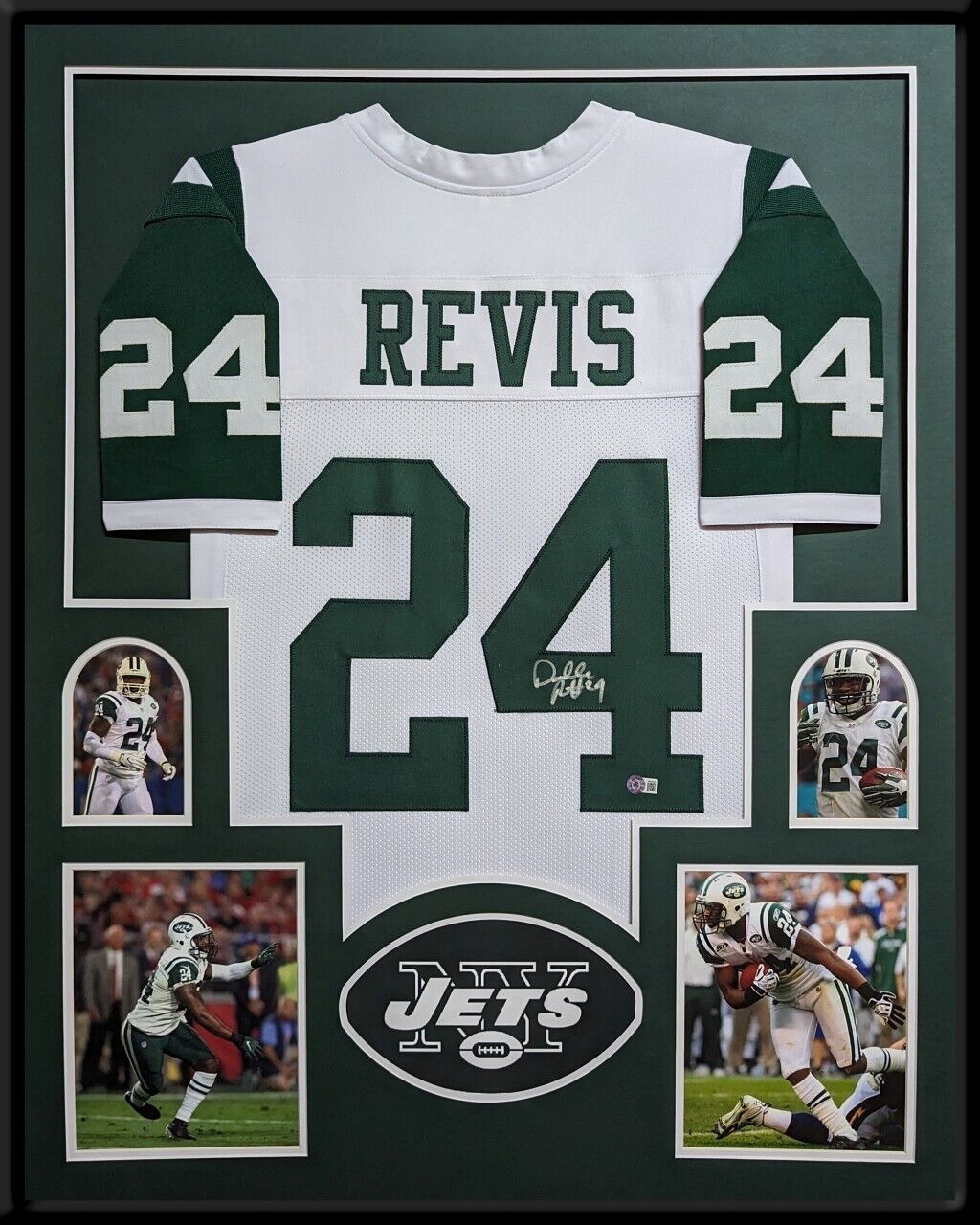 MVP Authentics Framed New York Jets Darrelle Revis Autographed Signed Jersey Beckett Holo 900 sports jersey framing , jersey framing