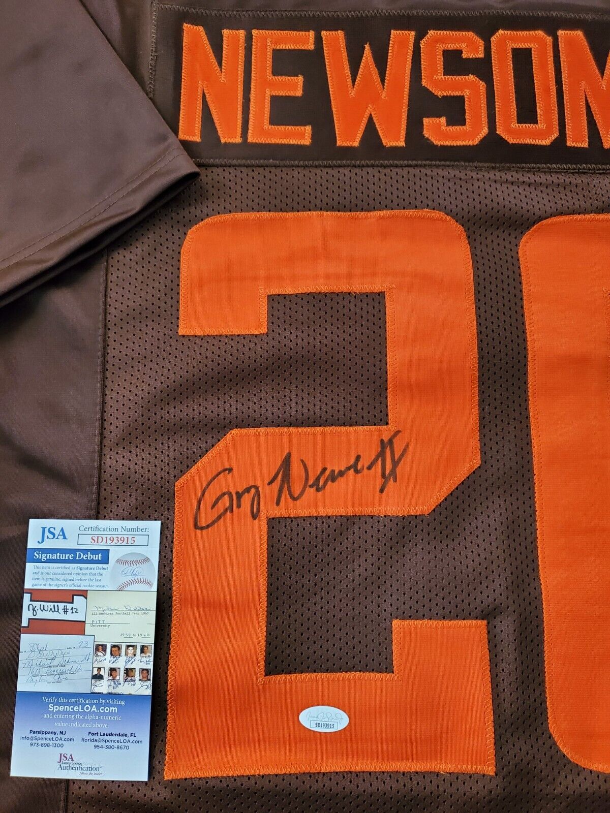 MVP Authentics Cleveland Browns Greg Newsome Ii Autographed Signed Jersey Jsa Coa 117 sports jersey framing , jersey framing