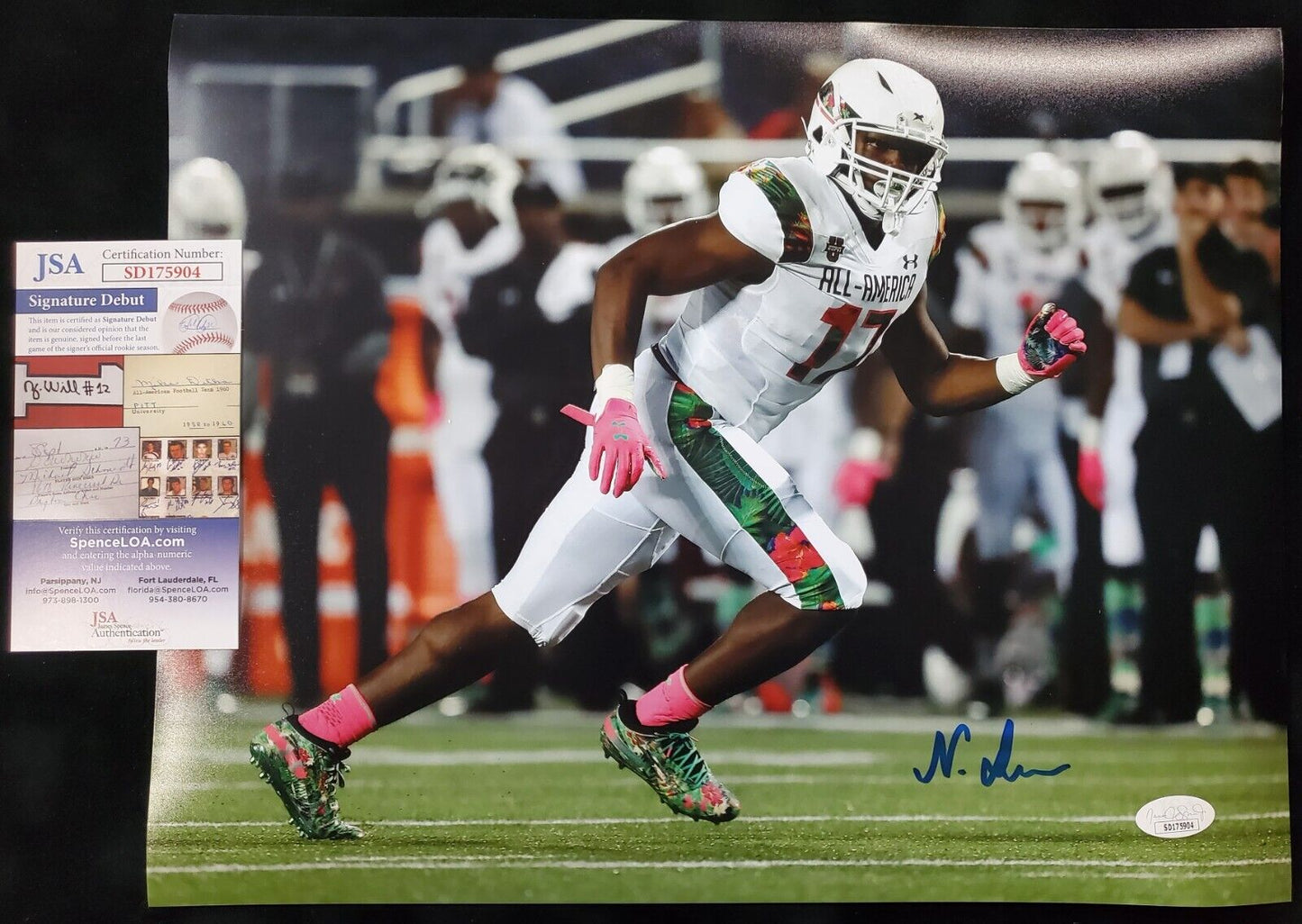 MVP Authentics Under Armour All-American Nakobe Dean Autographed Signed 11X14 Photo Jsa Coa 58.50 sports jersey framing , jersey framing
