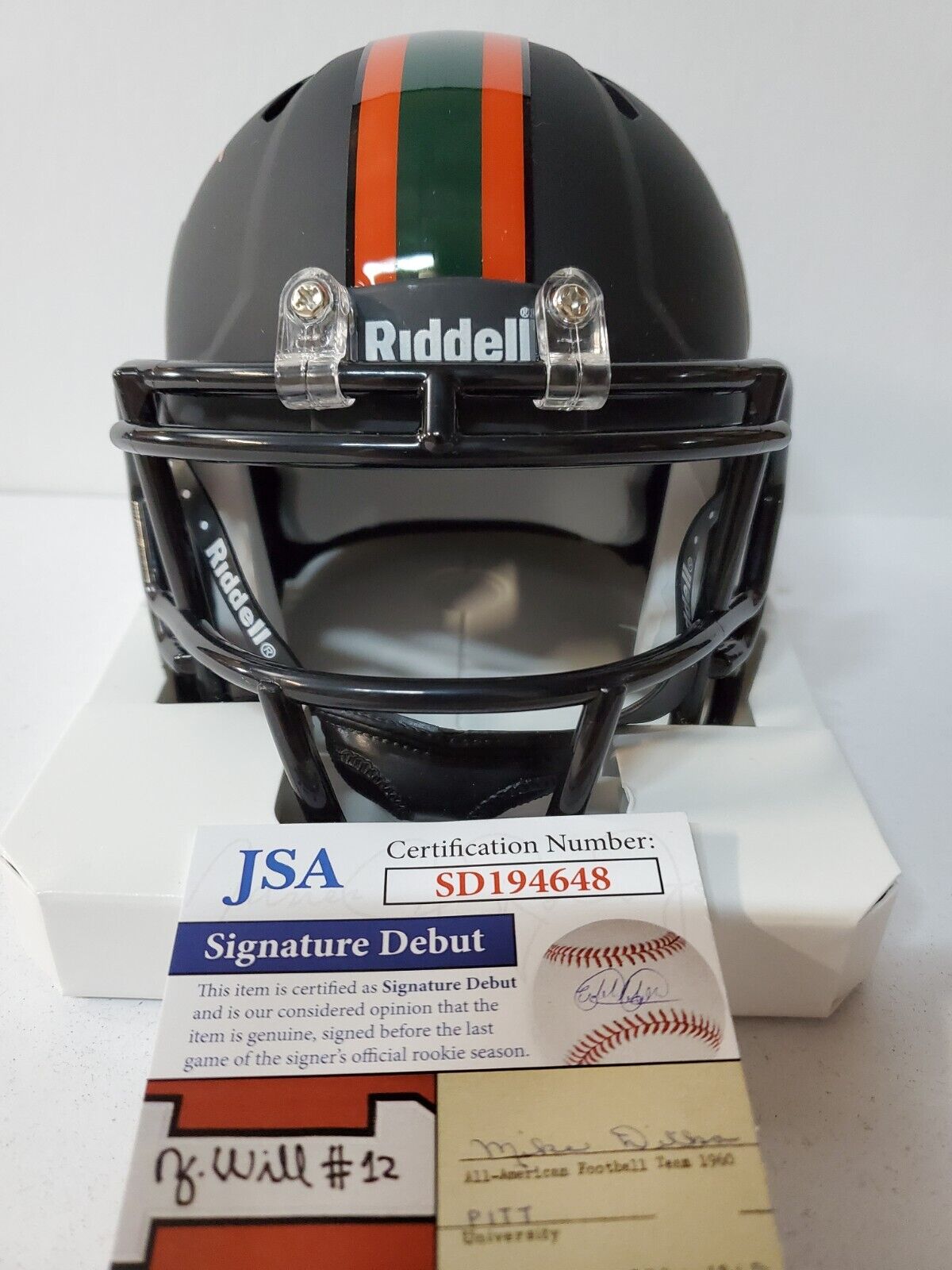 MVP Authentics Miami Hurricanes Brevin Jordan Autographed Signed Mini Helmet Jsa Coa 103.50 sports jersey framing , jersey framing